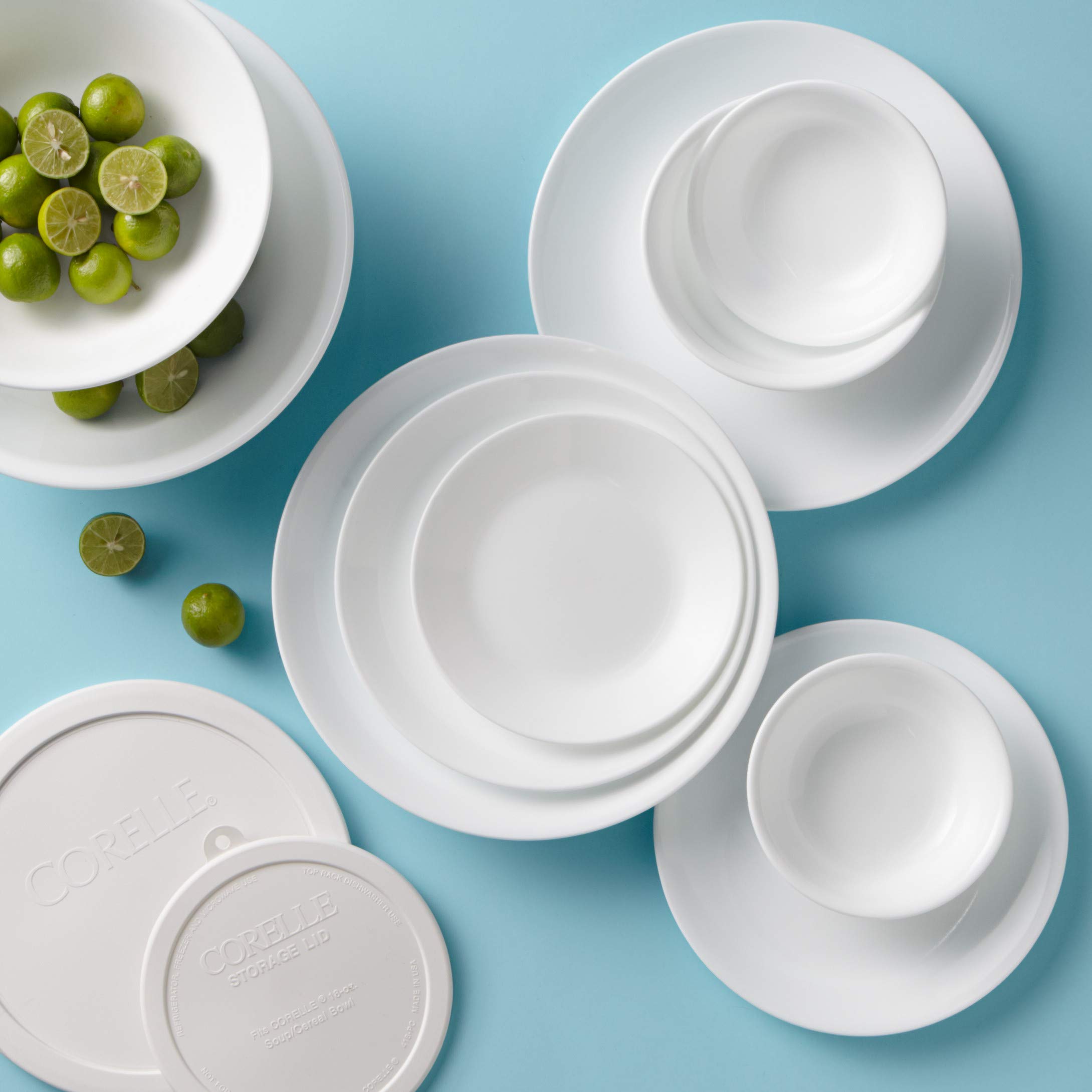 Corelle Vitrelle 78-Piece Dinnerware Set for 12 - Triple Layer Glass, Chip Resistant, Lightweight Round Plates & Bowls in Winter Frost White - Perfect for Family Dinners, Entertaining Guests & Everyday Use