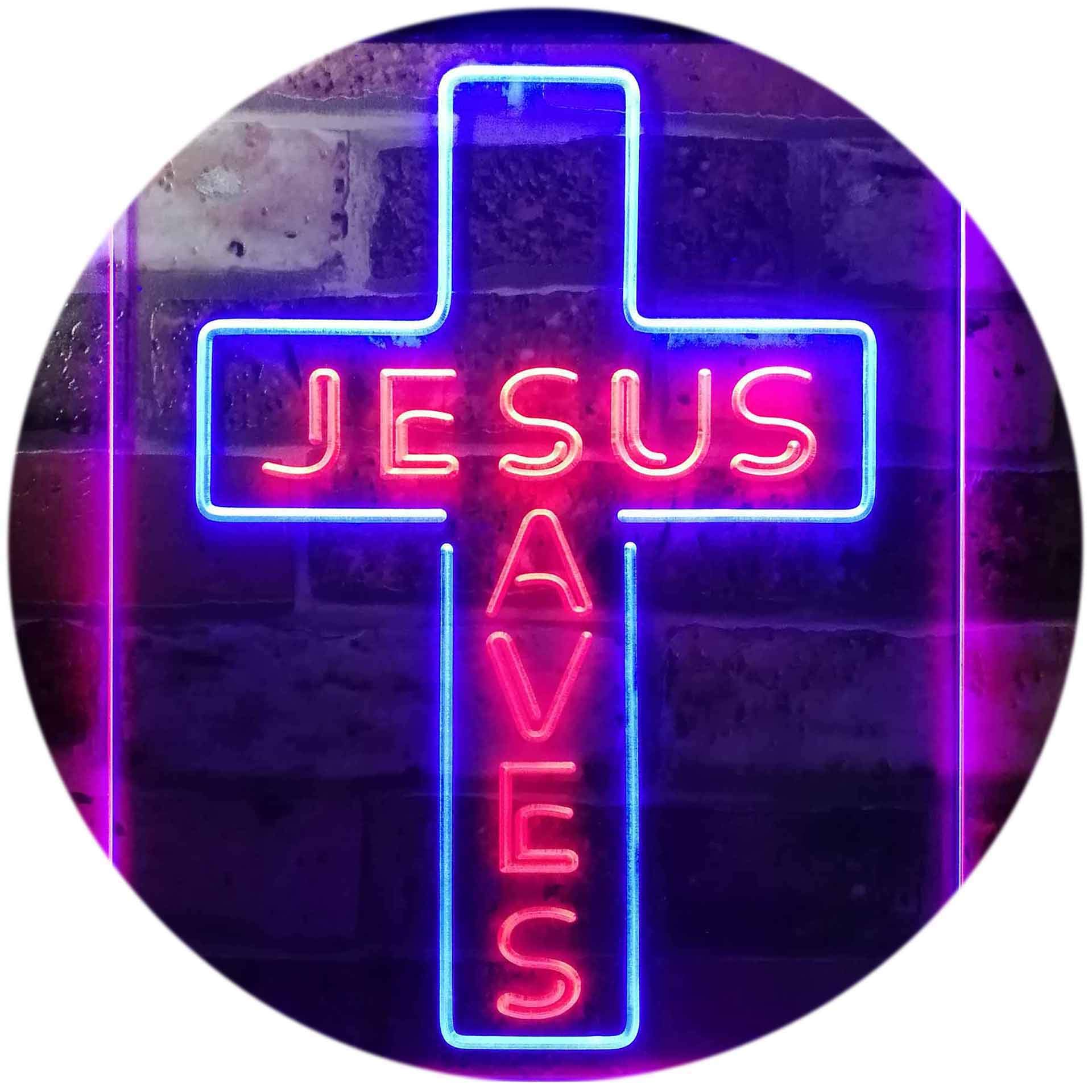 ADVPRO Jesus Saves Cross Wall Plaque - Dual Color LED Neon Sign (Red & Blue, 16