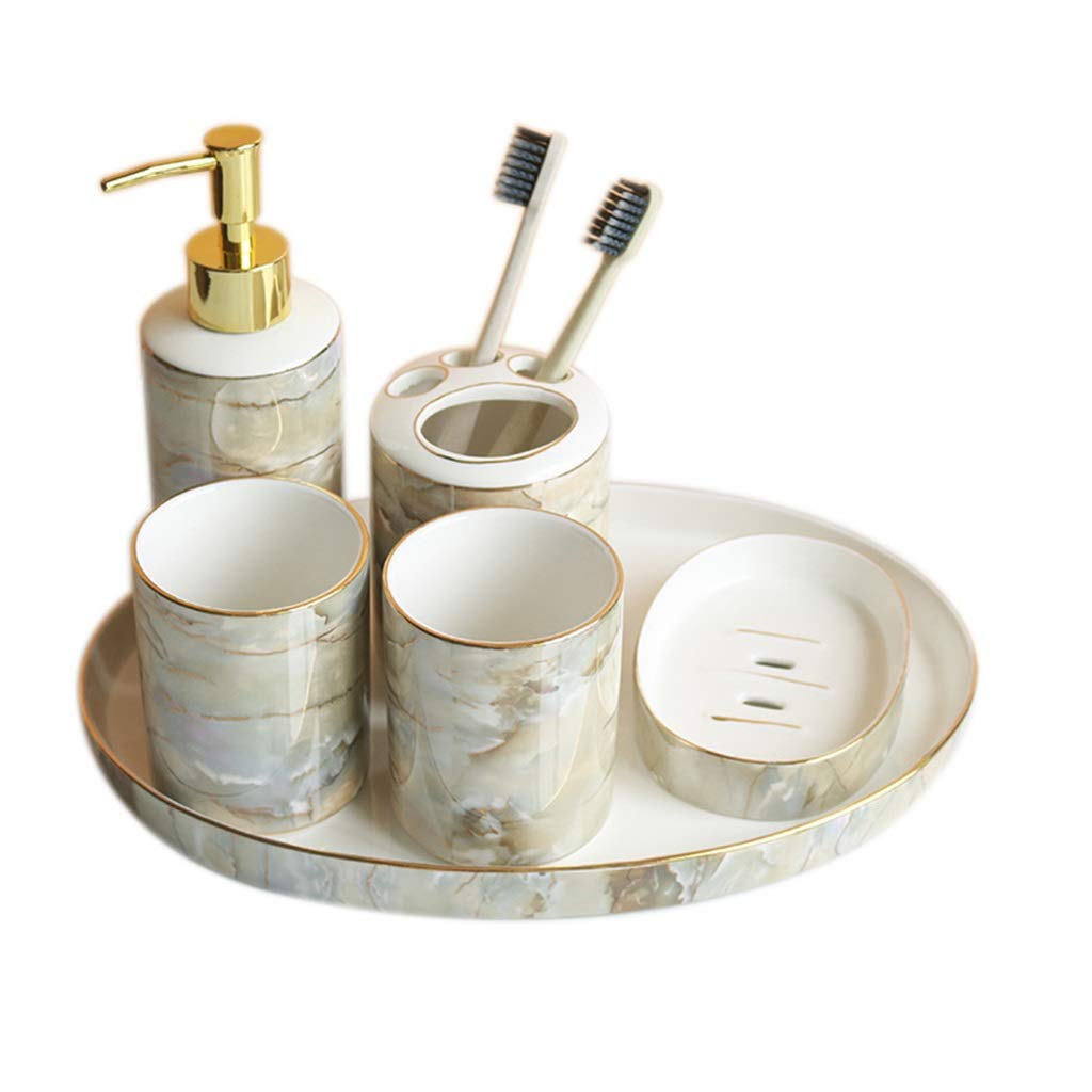 WDWL 6-Piece Ceramic Bathroom Organizer Set - Toothbrush Holder, Toothpaste Cup & Storage Rack - Modern Vanity Decor for Bathroom Countertop Organization (Perfect for Home, Hotel, and Spa Use)