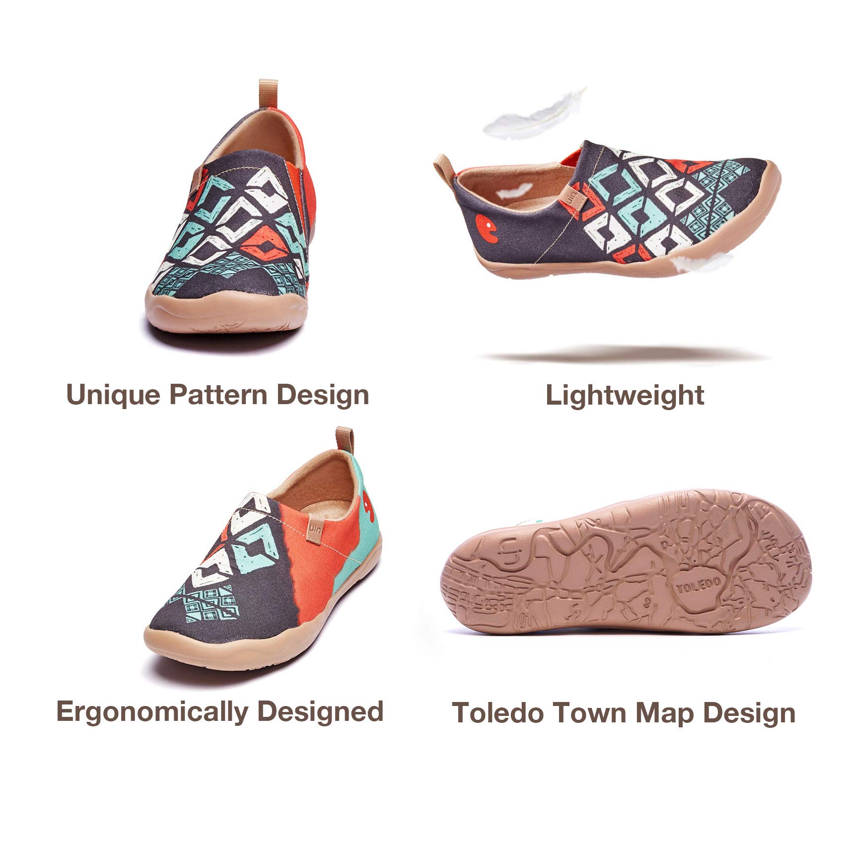 UIN Women's Art Travel Slip-On Shoes - Lightweight Breathable Casual Loafers for Walking, Work & Travel - Comfortable Flats for Everyday Wear