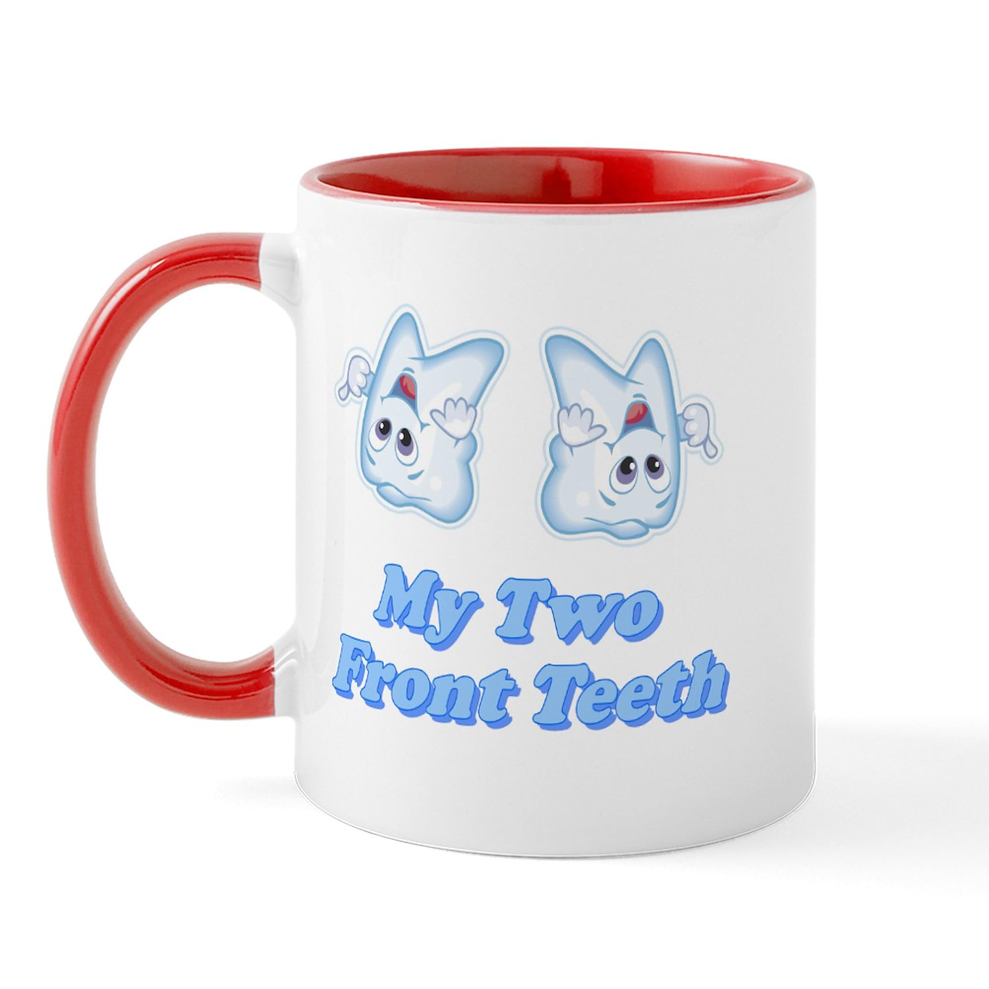 CafePress My Two Front Teeth 11 oz (325 ml) Ceramic Coffee Mug - Funny Christmas Gift for Dentists, Holiday Office Party, White Elephant Exchange