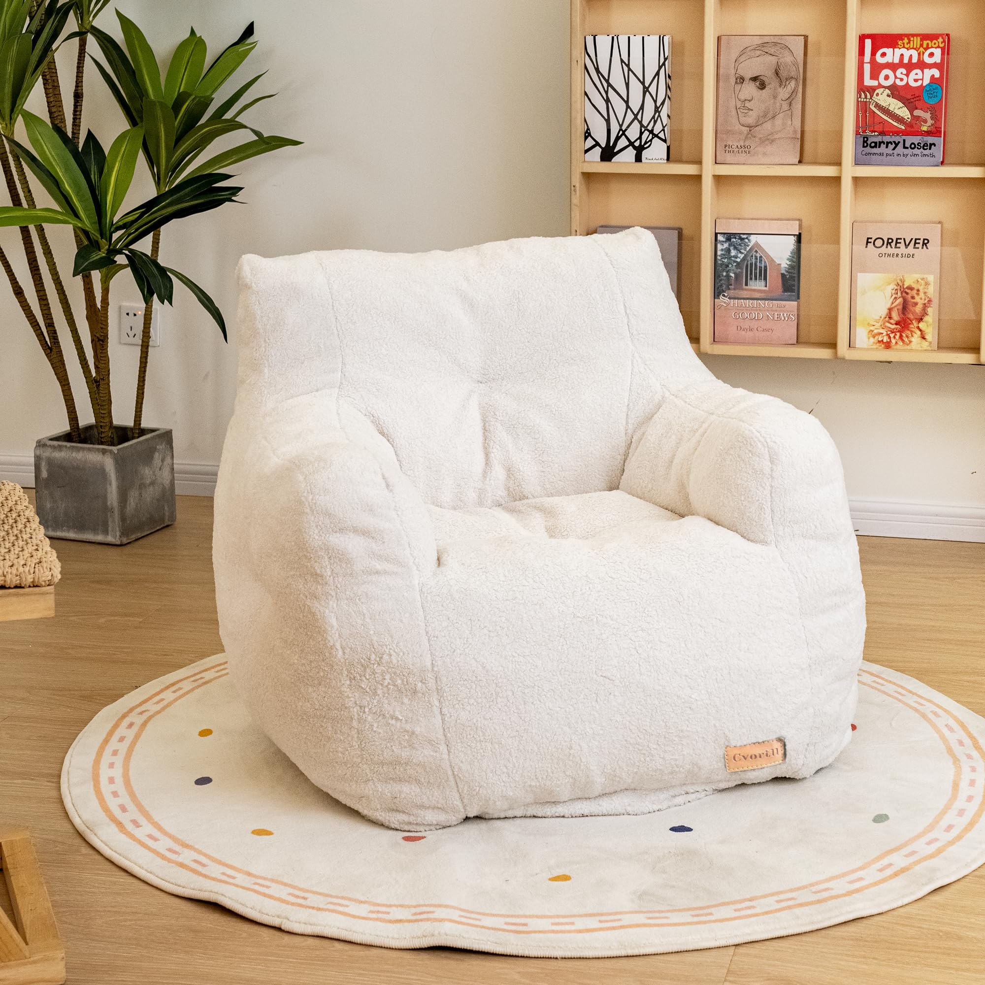 Premium Memory Foam Bean Bag Chair with Soft Tufted Filling - Ultra Comfortable Fluffy Lounge Sofa for Dorm, Apartment & Living Room - Perfect for Relaxing, Gaming & Movie Nights (White)