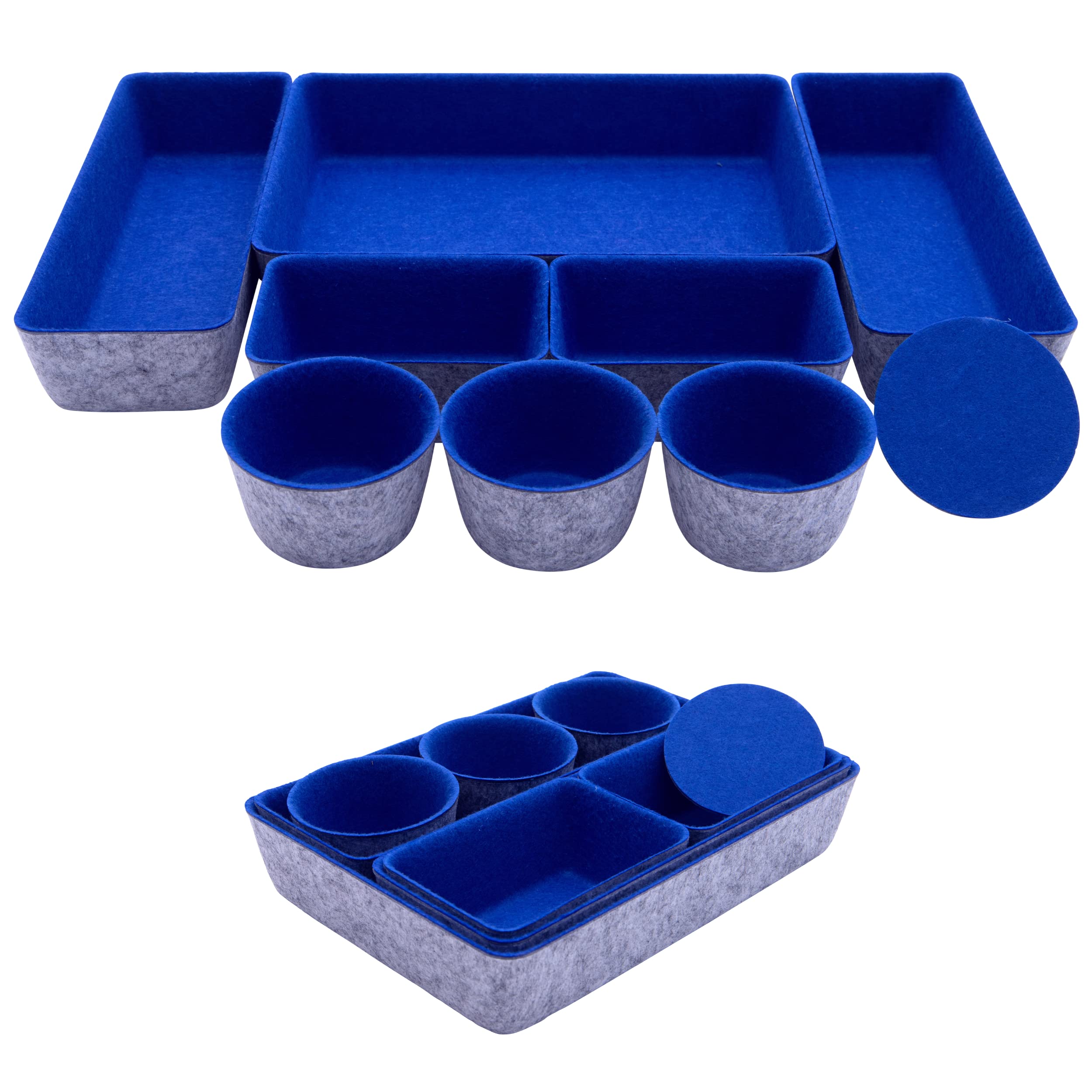 Teeo Felt Drawer Organizer Set - 9-Piece Royal Blue Storage Bins for Desk, Office, Kitchen & Jewelry | Makeup Tray, Cosmetic Organizer & Home Accessories | Perfect for Clutter-Free Drawers & Stylish Organization
