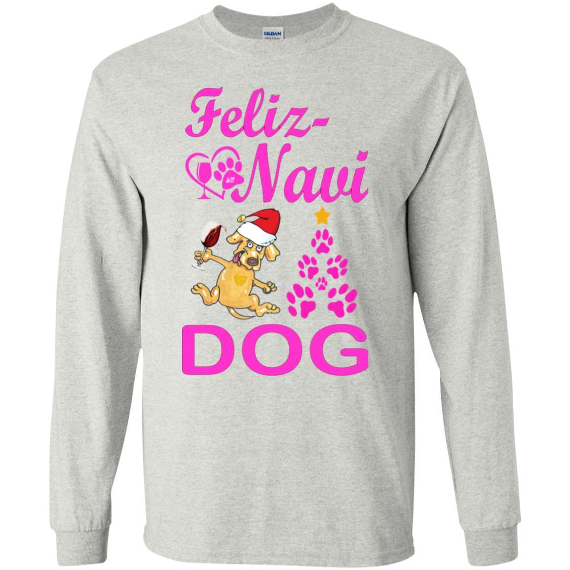 Feliz Navi Dog Christmas Long Sleeve Cotton T-Shirt for Women - Soft Holiday Graphic Tee - Perfect for Gifts, Parties & Festive Outfits