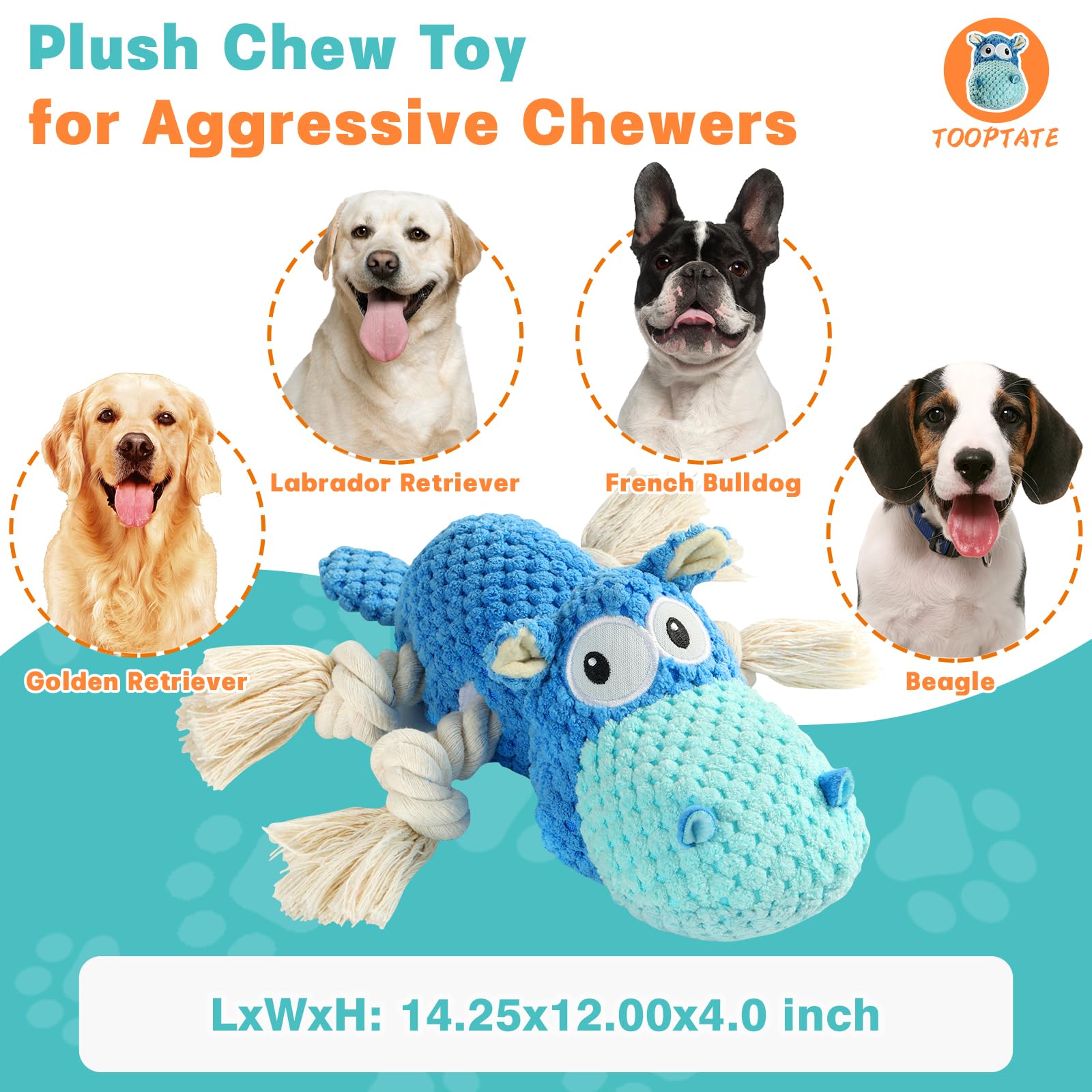 **Durable Squeaky Plush Dog Toys for Large, Medium & Small Dogs - Interactive Chew Toy for Puppies & Adult Dogs - Blue Large Stuffed Animal for Playtime & Training**