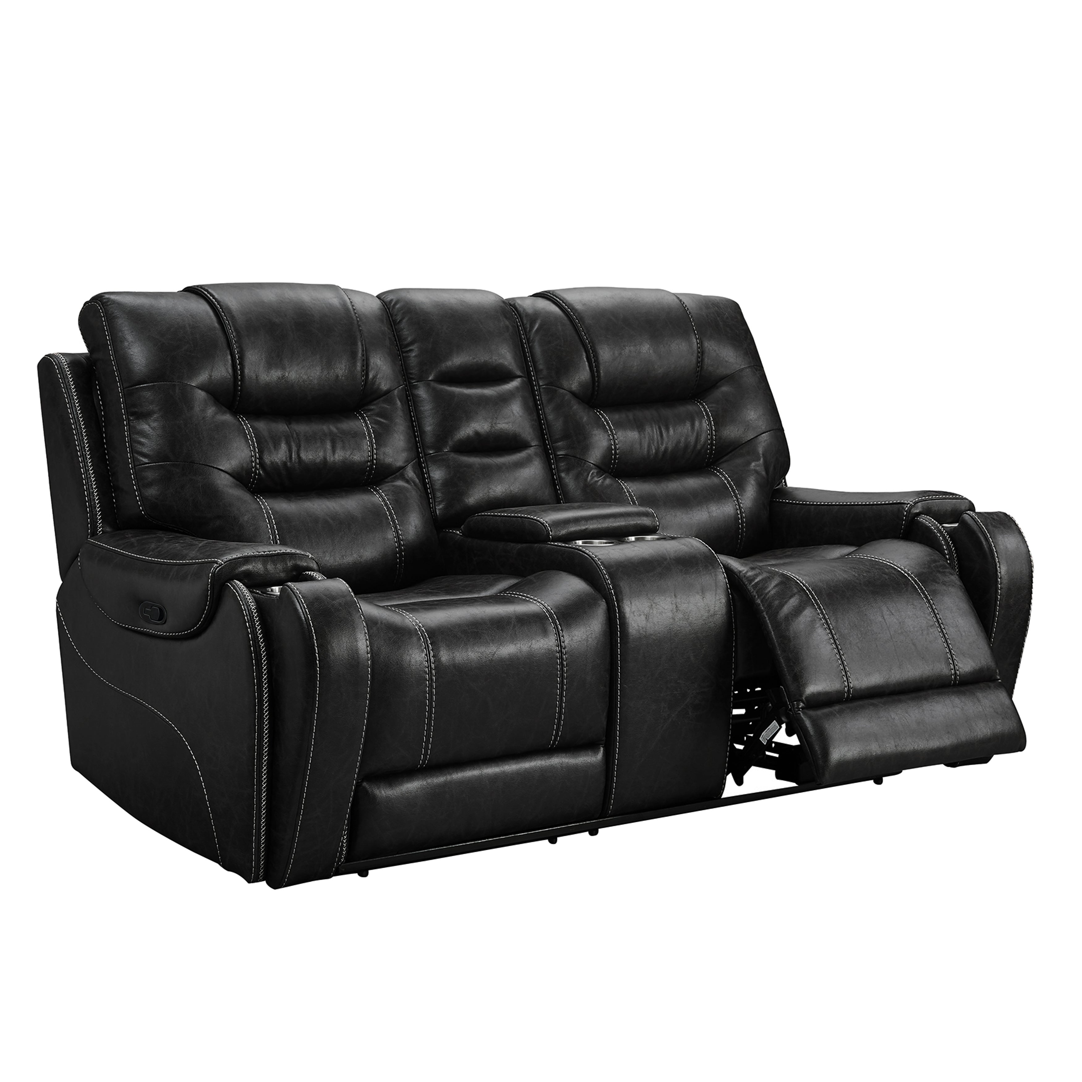 Rowena Modern Faux Leather Recliner Loveseat with Console in Smoke Gray - Perfect for Small Living Rooms, Home Theaters & Cozy Apartments