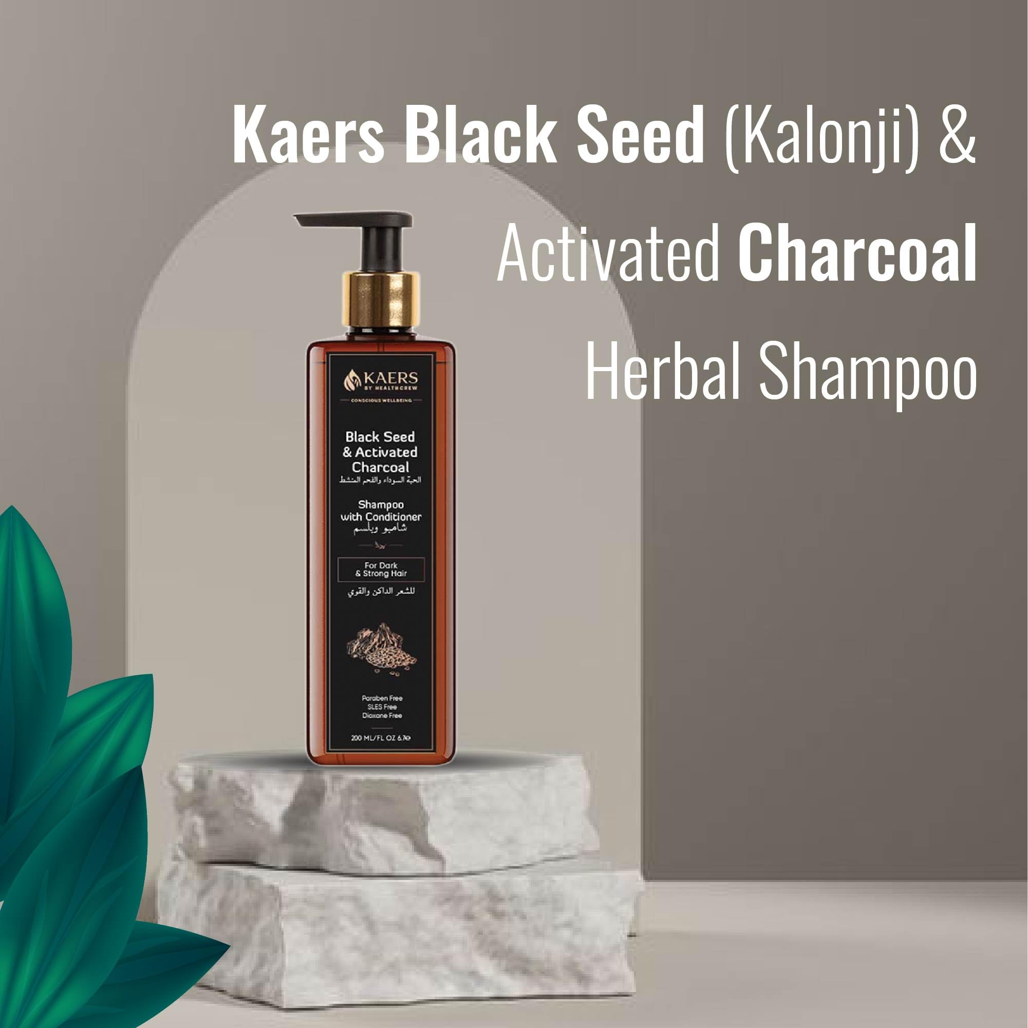 Kaers Black Seed Activated Charcoal Shampoo & Conditioner Set - Deep Cleansing for Dark & Strong Hair | Natural Hair Detox | Unisex Formula | 200g (1 Pack) | Ideal for Daily Hair Care & Scalp Refreshment