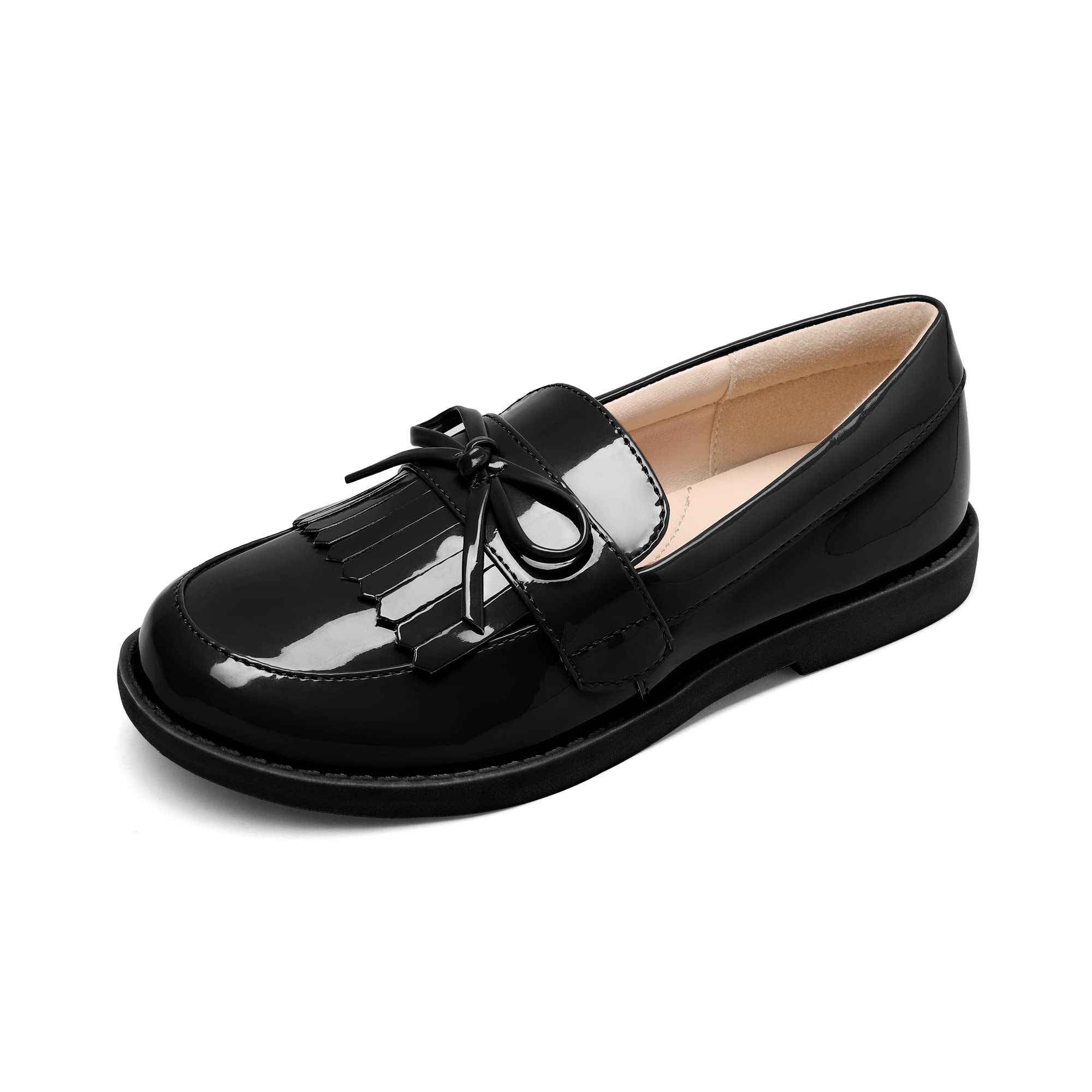 DREAM PAIRS Girls Patent Leather Loafers - School Uniform Dress Shoes with Tassel Bow Flats for Kids | Comfortable & Stylish for Class, Church, and Special Occasions