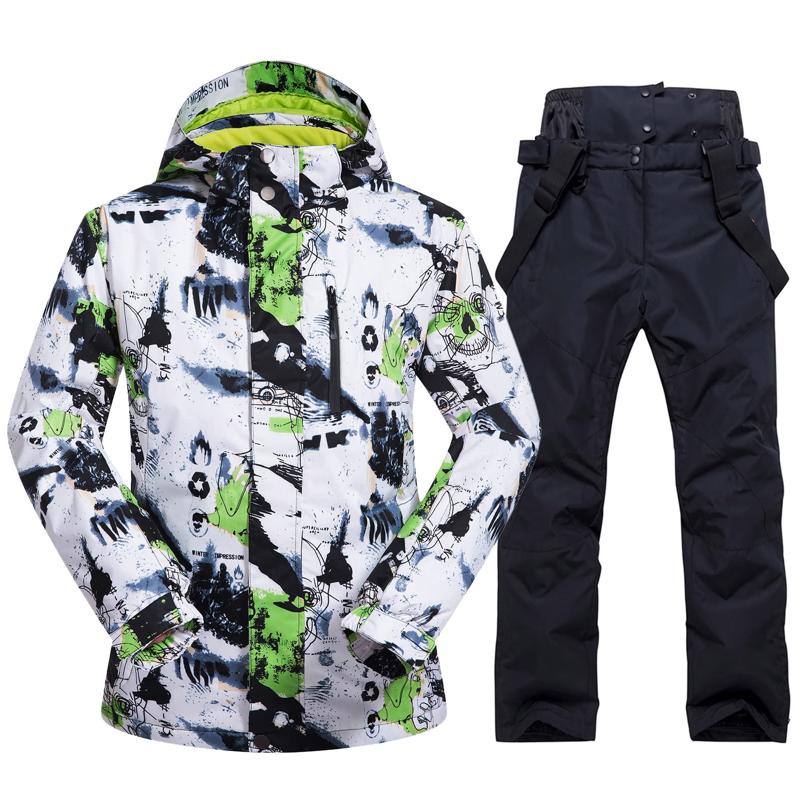 Men's Waterproof Windproof Ski Jacket & Pants Set - Winter Snowboarding Suit with Hood - Thermal Insulated 2-Piece Snowsuit for Skiing, Snowboarding & Outdoor Winter Sports