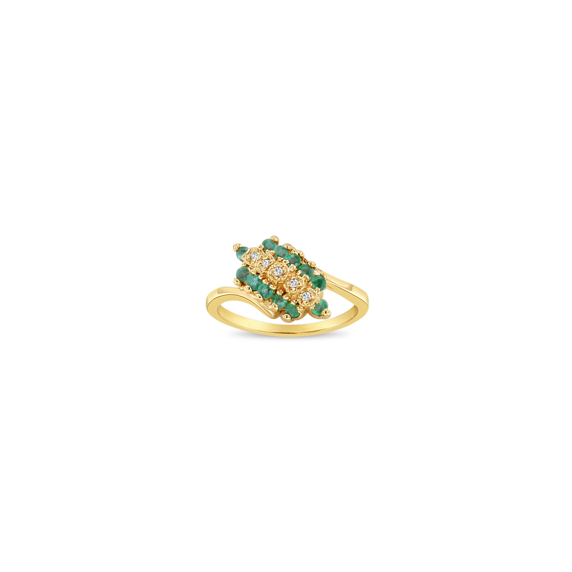 Emerald & Diamond Diagonal Row Ring .50cttw 14k Yellow Gold - Elegant Jewelry for Weddings, Anniversaries & Special Occasions