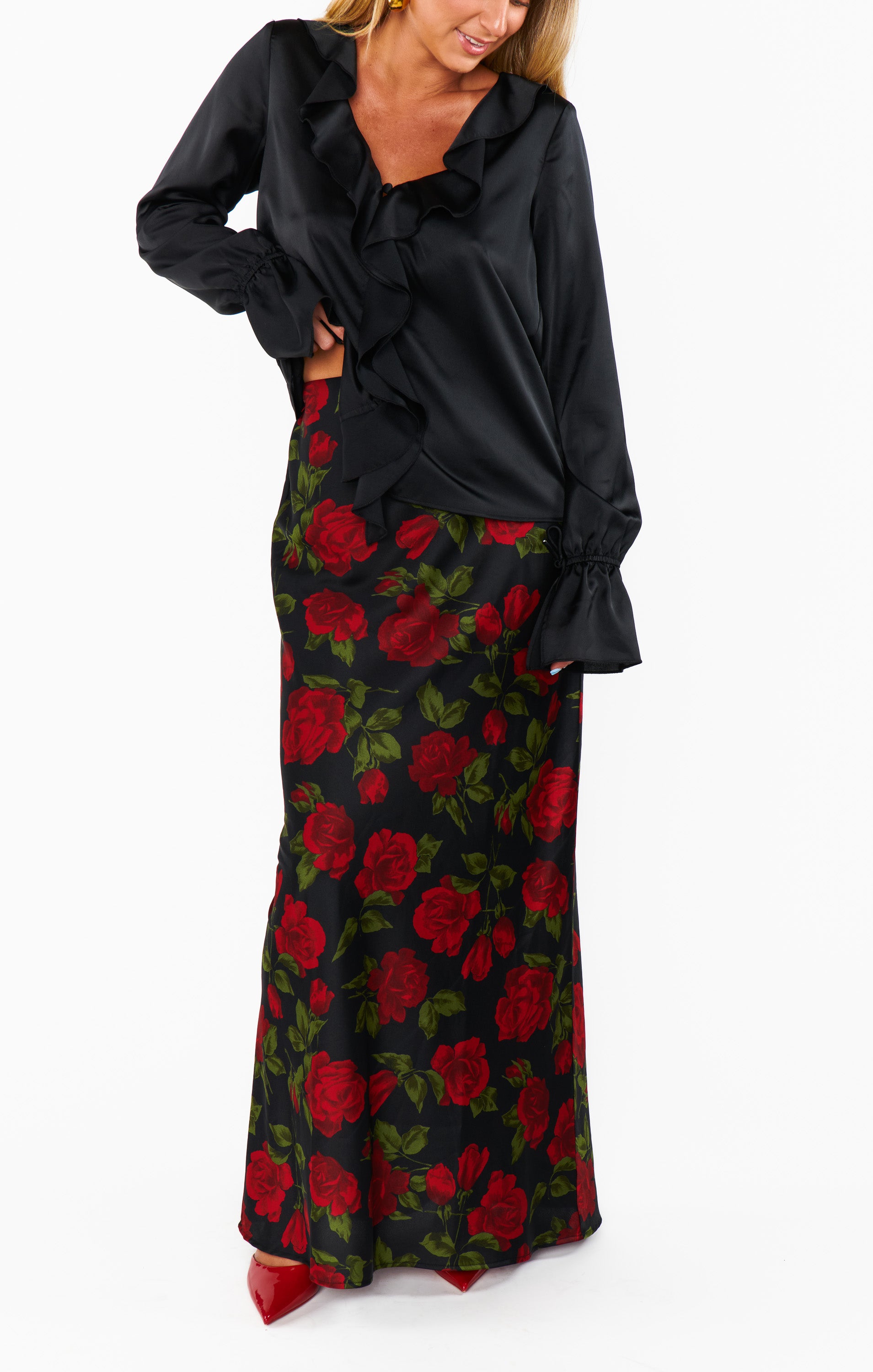 Elegant Maci Maxi Skirt with Rose Print - Boho Floral Midi Skirt for Women | Perfect for Summer, Beach, and Casual Outings