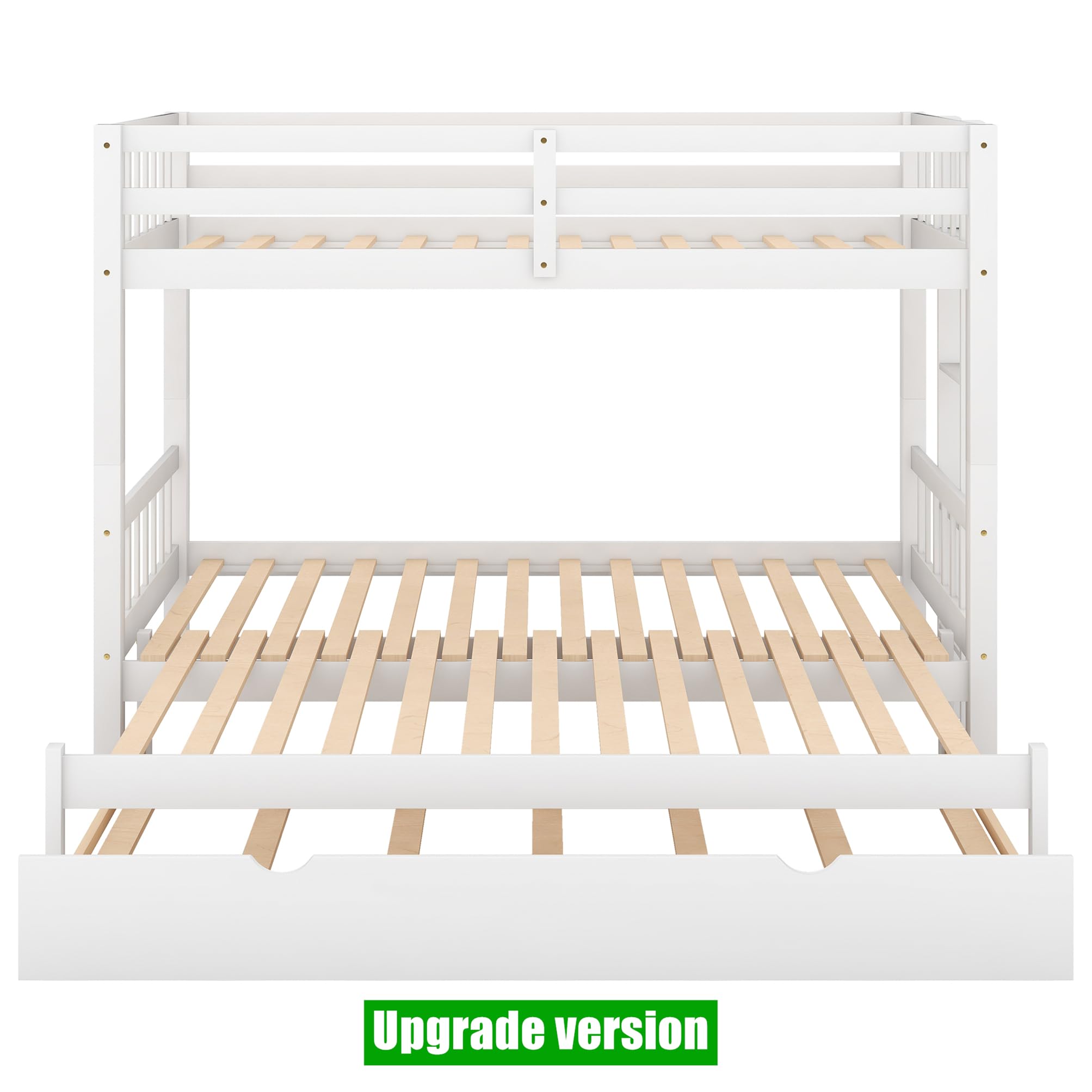 Sturdy Reinforced Wooden Twin Over Twin Bunk Bed with Trundle - Extendable to Twin Over 2 Twin Size - Thickened Solid Wood Construction - Pull-Out Design (White) - Perfect for Kids' Rooms, Guest Rooms & Space-Saving Solutions