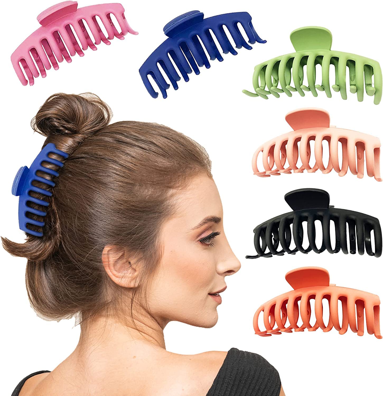 **Minta Non-Slip Hair Claw Clips - 6 Pack Matte Hair Clips for Women & Girls, Perfect for Thick, Straight, Curly, Fine & Wavy Hair - Great for Work, Gym, Travel & Everyday Styling**
