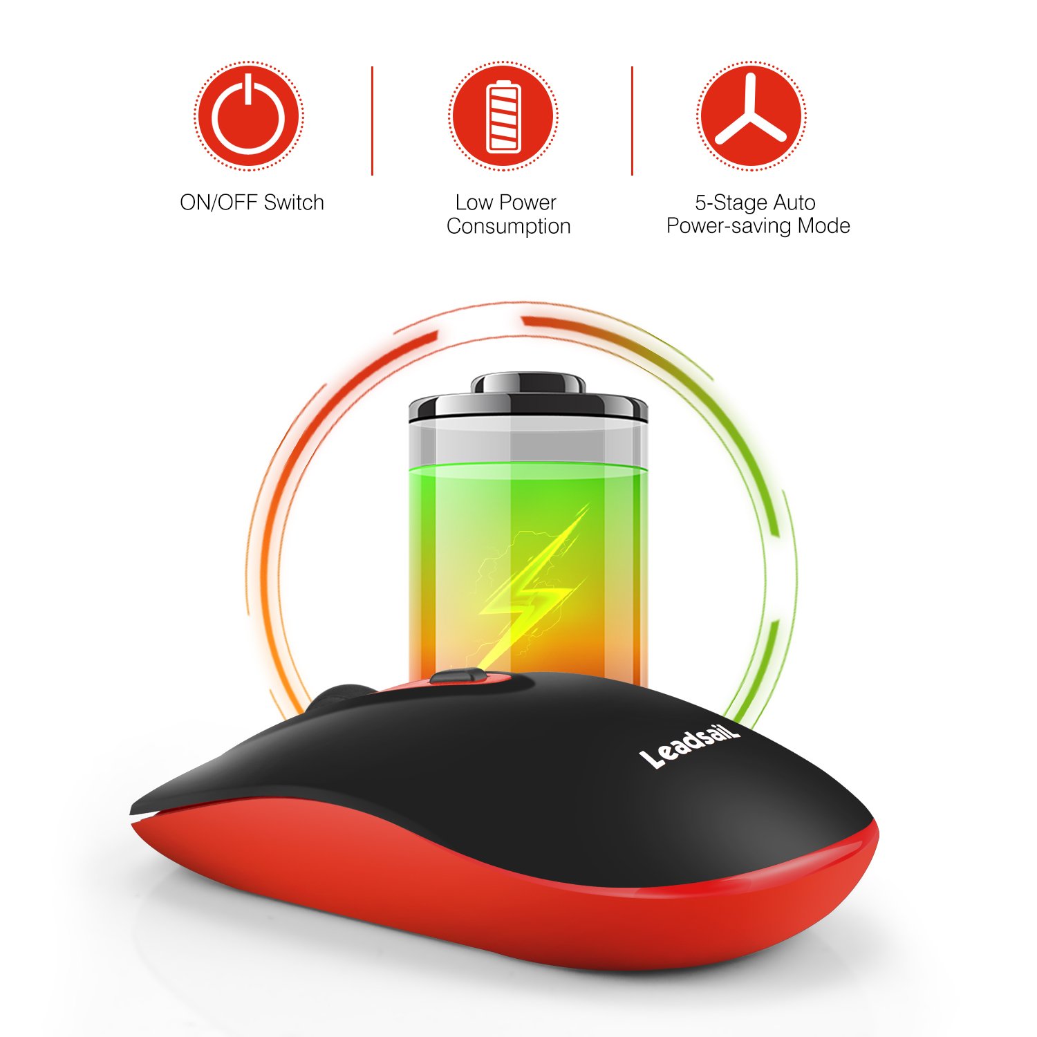LeadsaiL Rechargeable Wireless Mouse - 2.4G Slim Silent Optical Mouse with 5 Adjustable DPI Levels, USB Cordless Mouse for Laptop, Desktop, MacBook - Perfect for Office, Home, and Travel Use