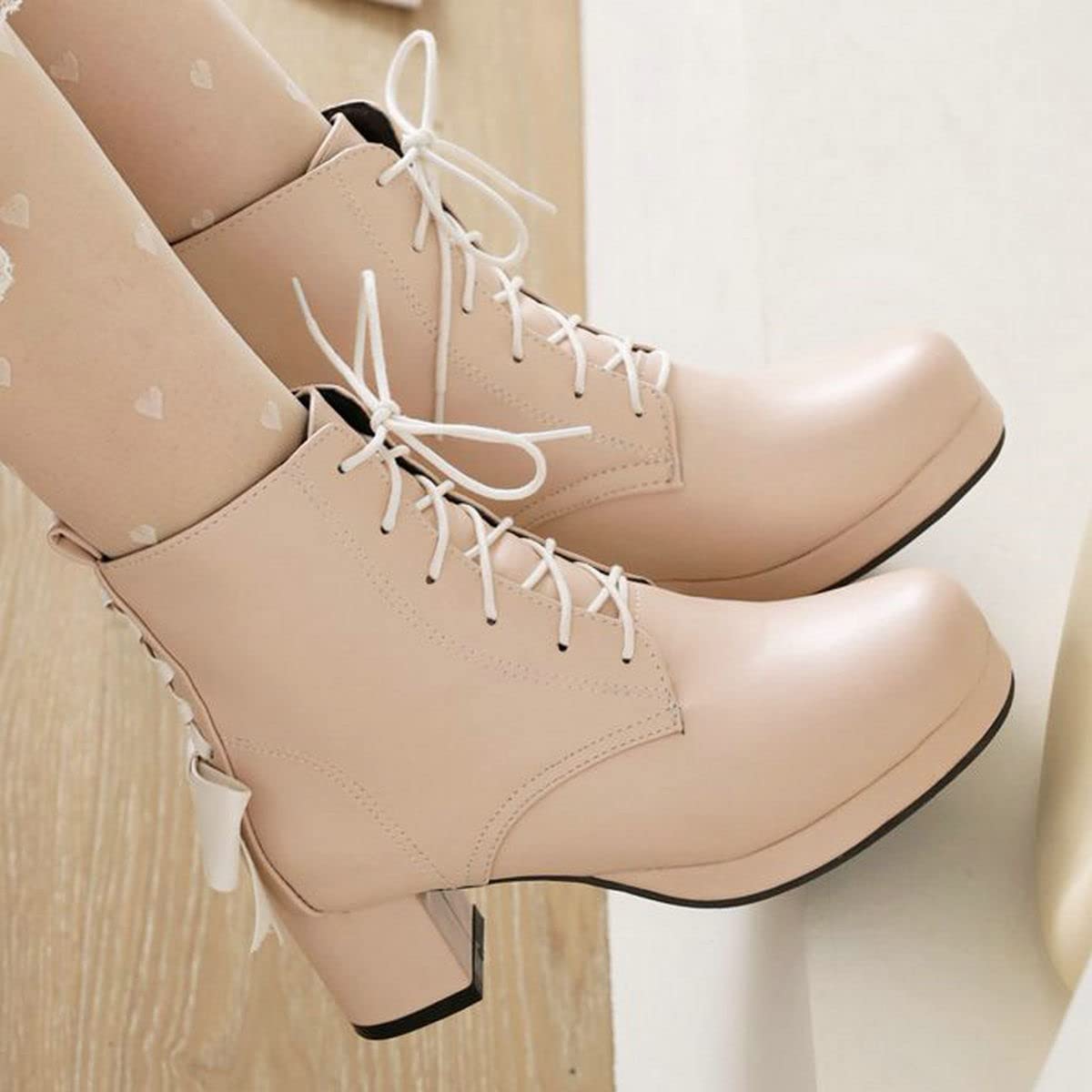 ClassicSter Women's Lolita Style Chunky Heel Ankle Boots - Lace Up Platform Booties with Bow Detail | Perfect for Cosplay, Gothic Fashion & Vintage Outfits