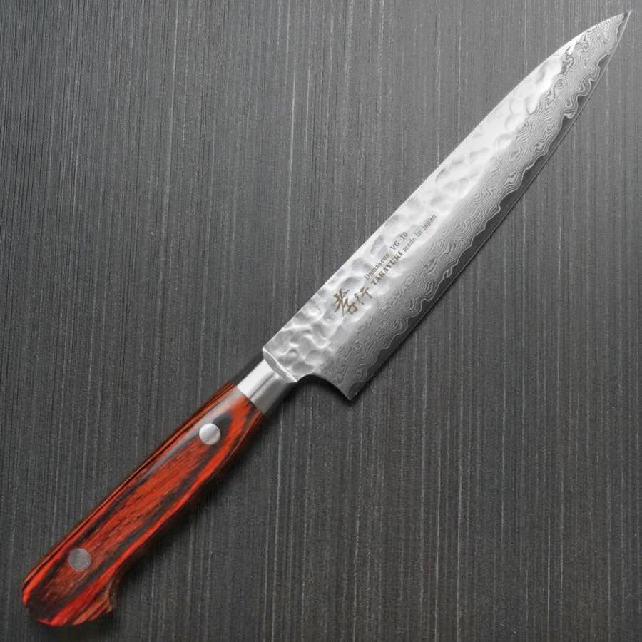 Sakai Takayuki Hammered Damascus VG10 Kengata Gyuto Knife 190mm & Petty Knife 150mm Set - Premium Japanese Kitchen Knives for Sushi, Meat Cutting & Food Preparation