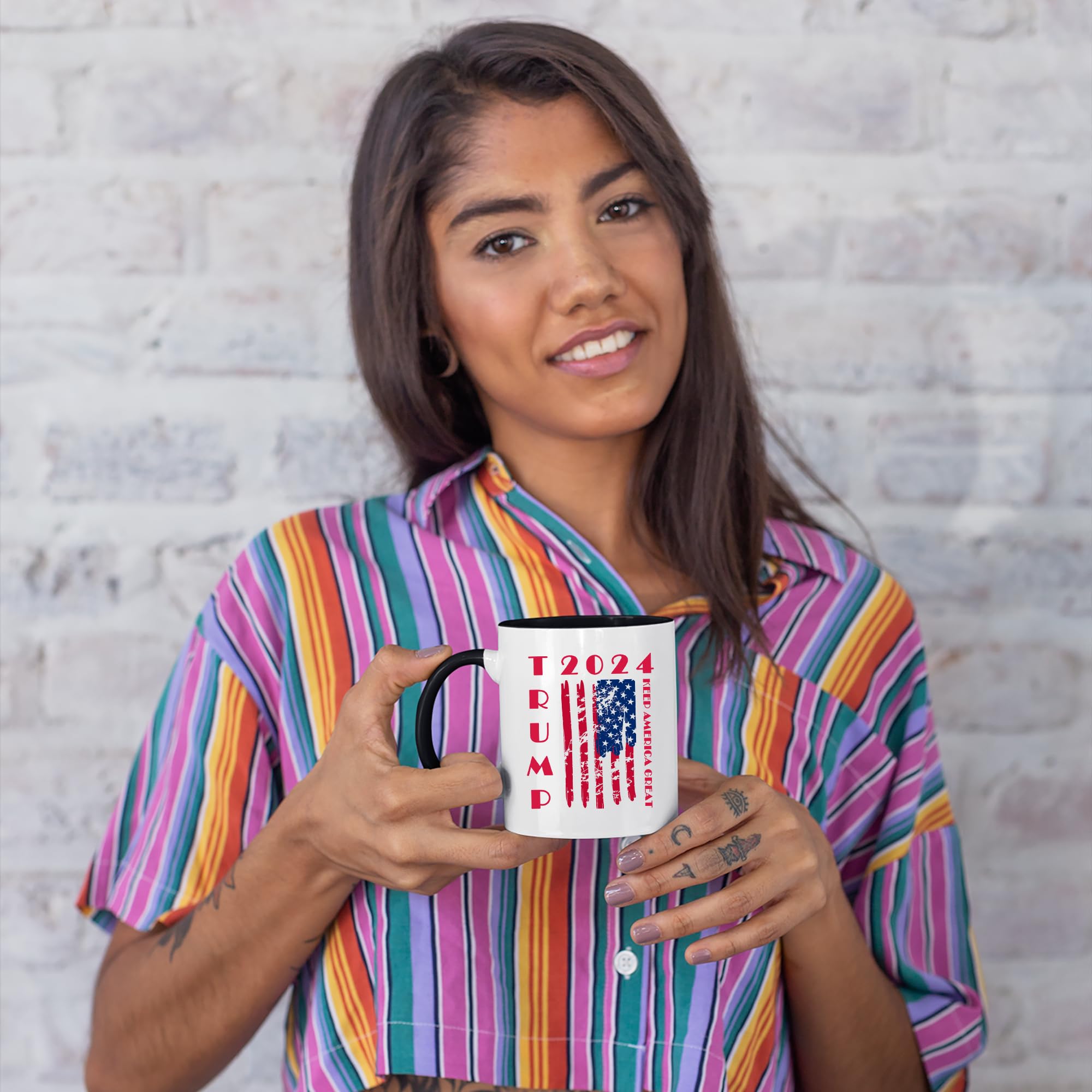 Kropsis Trump 2024 USA Flag Ceramic Coffee Mug - 15oz Black Political Campaign Travel Mug - Perfect for Home, Office & Conservative Gift Giving