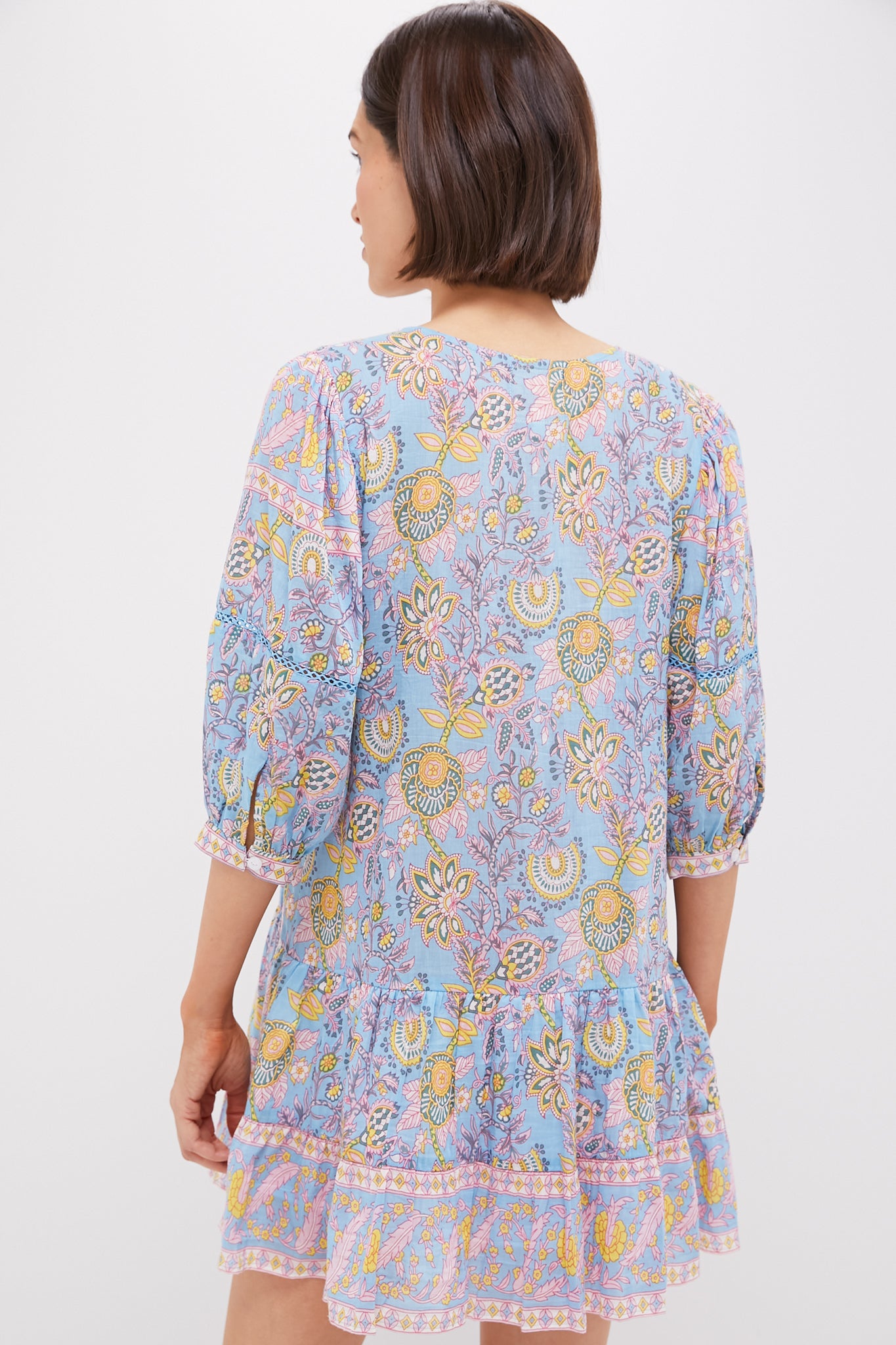 Blue and Yellow Printed Zoe Mini Dress - Floral Summer Party Dress for Women | Perfect for Beach Vacations, Date Nights & Casual Outings