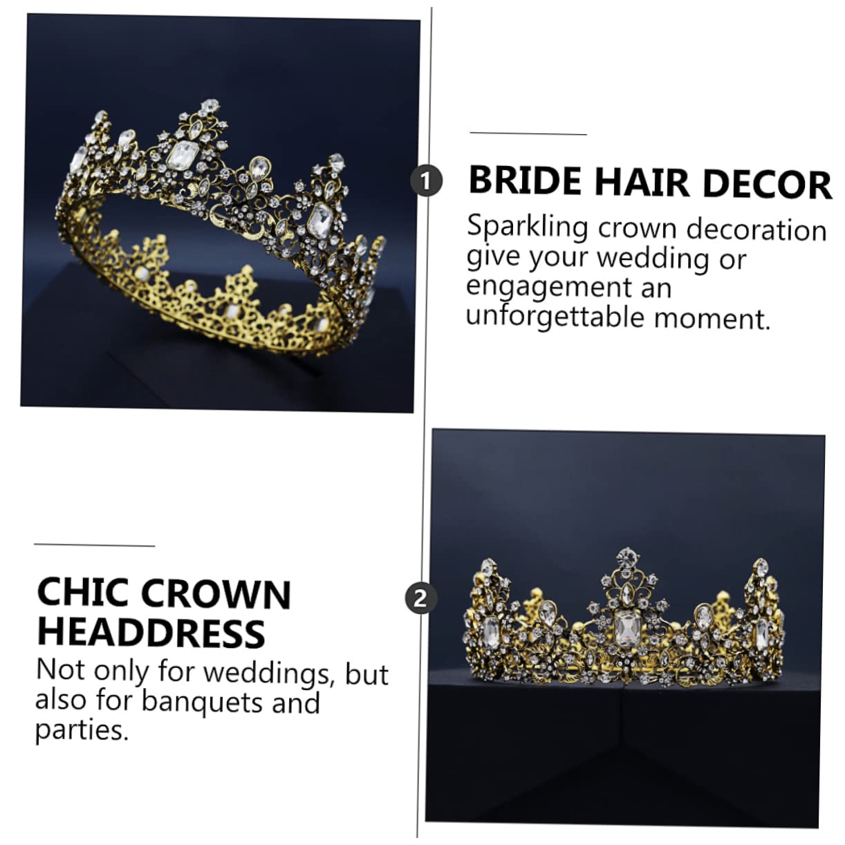Baroque Crown Hair Ties for Women - Elegant Wedding Tiara & Queen Pageant Headpiece with Colored Diamonds, White Alloy Jewelry | Perfect for Bridesmaids, Prom, Pageants, Special Occasions & Costume Parties | Royal-Themed Events, Renaissance Fairs & Photo Shoots