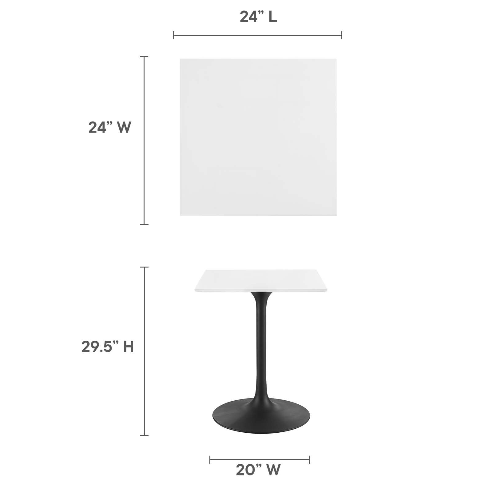 Modway Lippa 24 Inch Square Wooden Dining Table with Black Metal Base - Modern Kitchen & Small Space Dining Room Furniture for Apartments & Breakfast Nooks