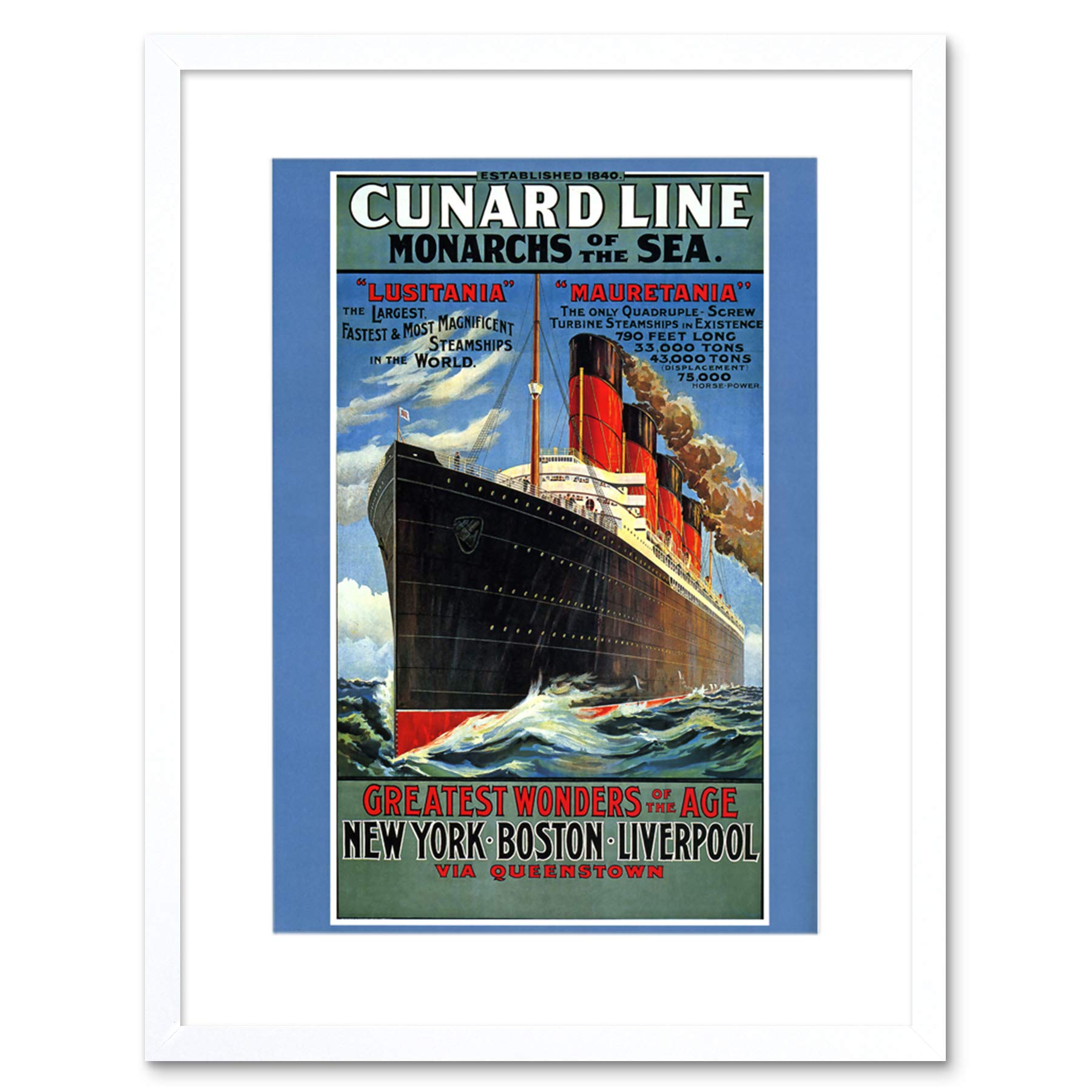 Vintage Travel Lusitania & Mauretania Cruise Liner Ship Funnel Art Print - B12X10301 - Perfect for Nautical Decor, Maritime History Enthusiasts, and Home Office Wall Art