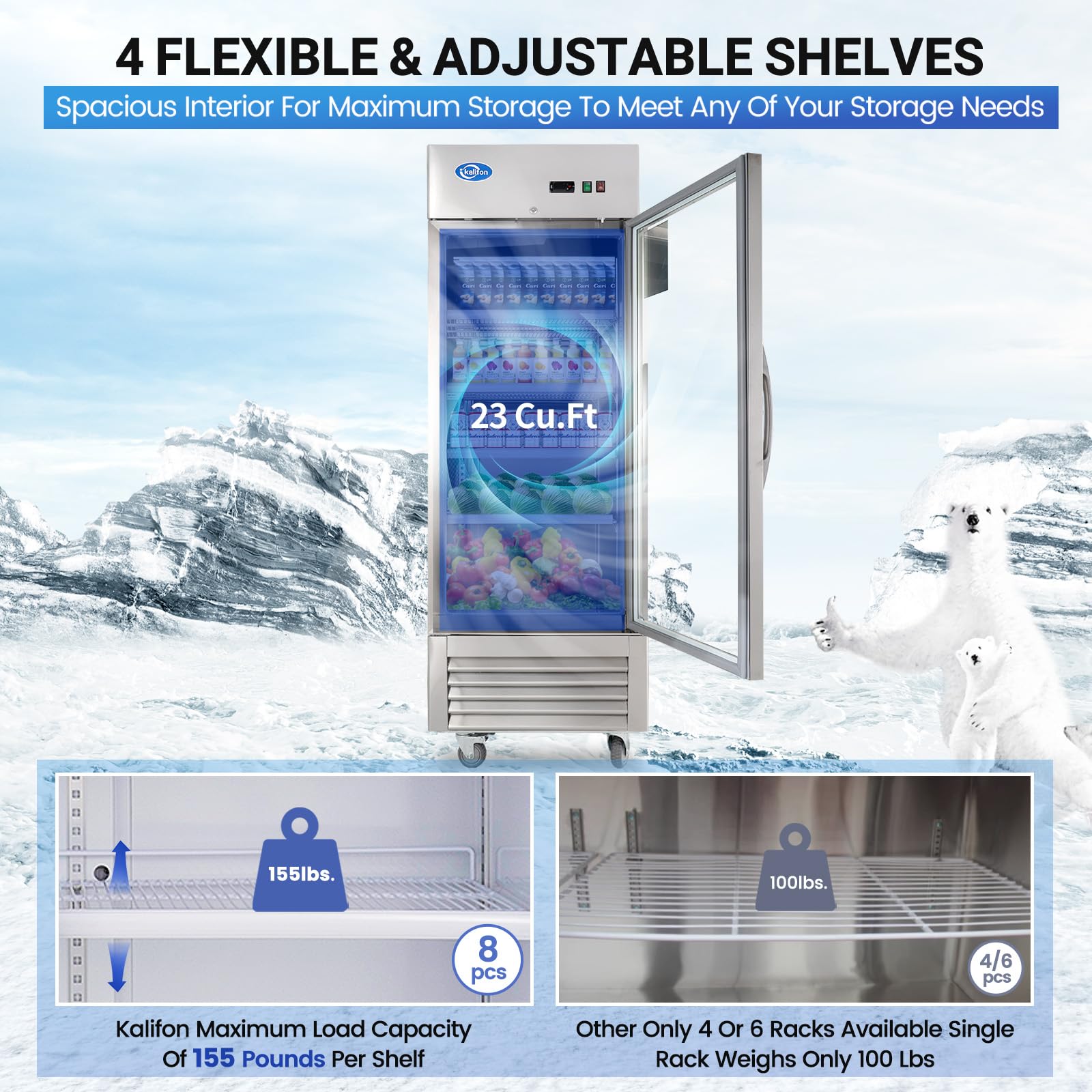 23 Cu.Ft Commercial Glass Door Display Refrigerator with LED Lighting - Upright Merchandiser for Supermarkets, Convenience Stores & Restaurants