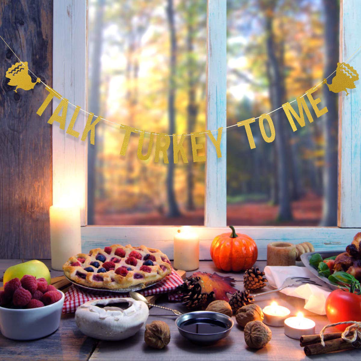 Gold Glitter 'Talk Turkey To Me' Thanksgiving Banner Decor - Festive Turkey Banner for Thanksgiving & Friendsgiving Party Decorations | Perfect for Home, Office, and Holiday Gatherings
