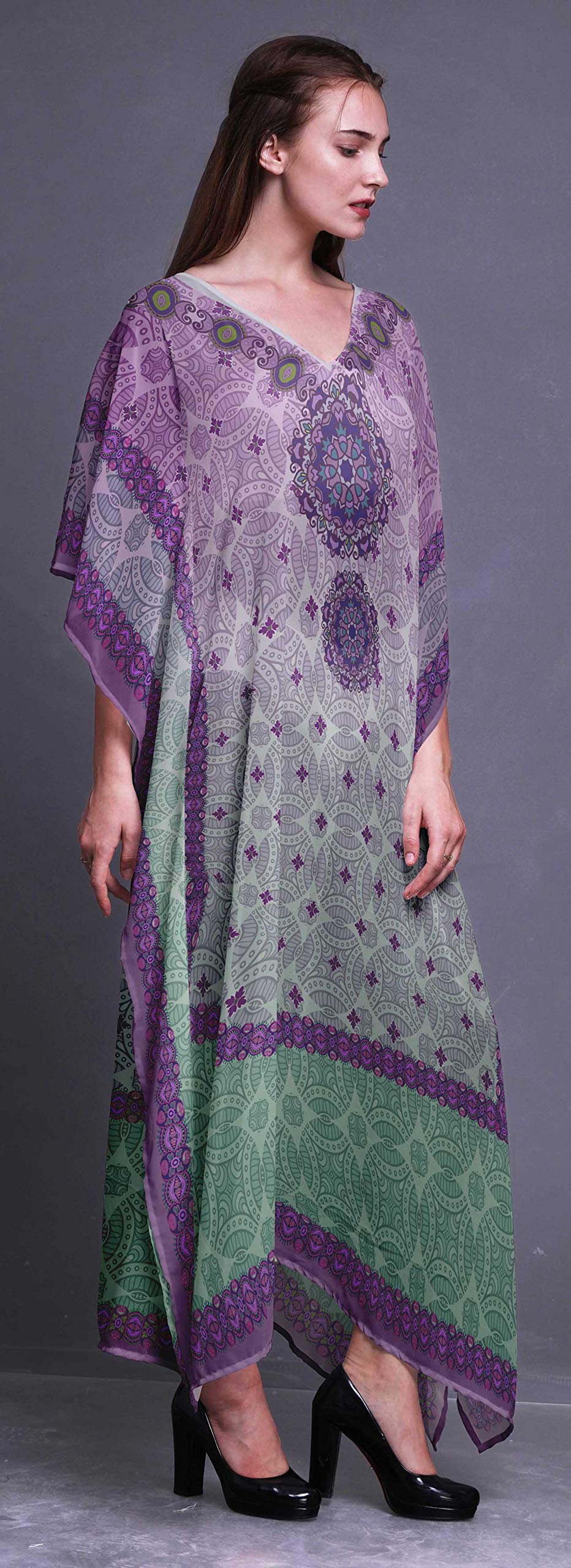 Stylish Floral Ethnic Beach Kaftan - Women's Long Bikini Cover Up Maxi Dress for Summer Vacation & Poolside Relaxation