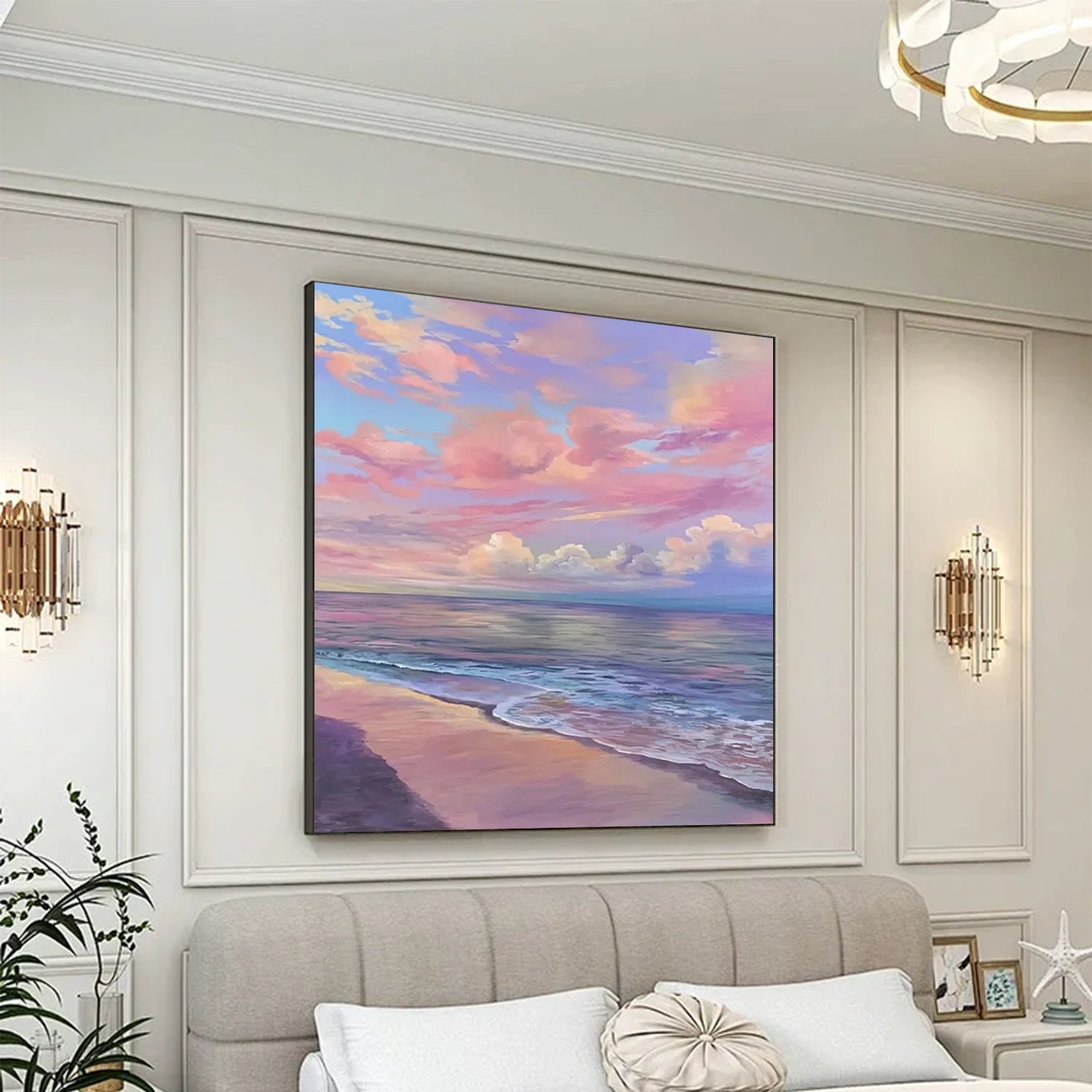 Ocean And Sky Abstract Canvas Wall Art - Modern Blue & White Painting for Living Room, Bedroom & Office Decor | #OS 267