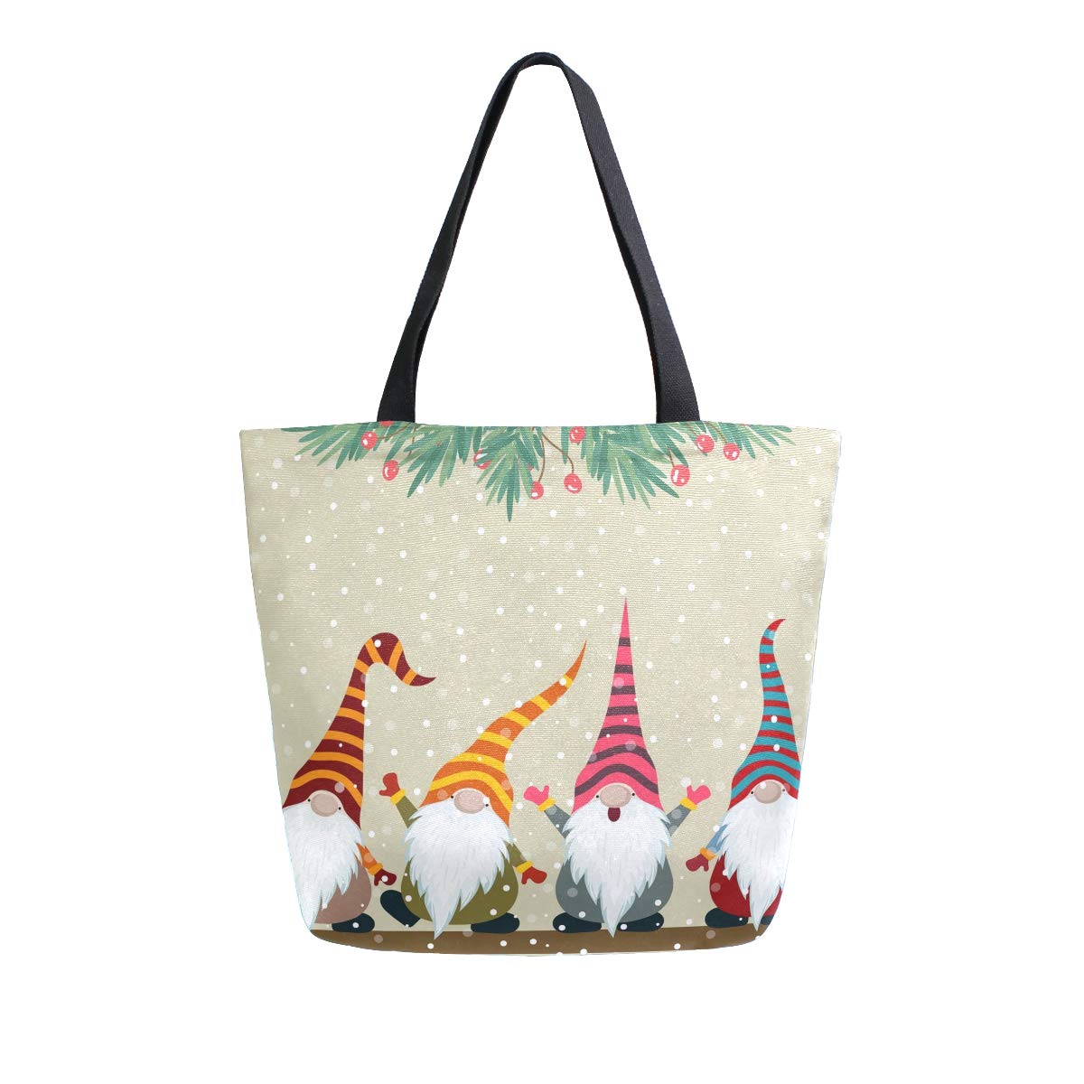 ALAZA Christmas Gnomes Winter Canvas Tote Bag for Women - Large Reusable Cotton Shoulder Bag for Travel, Work, Shopping & Groceries - Perfect Holiday Gift & Everyday Use