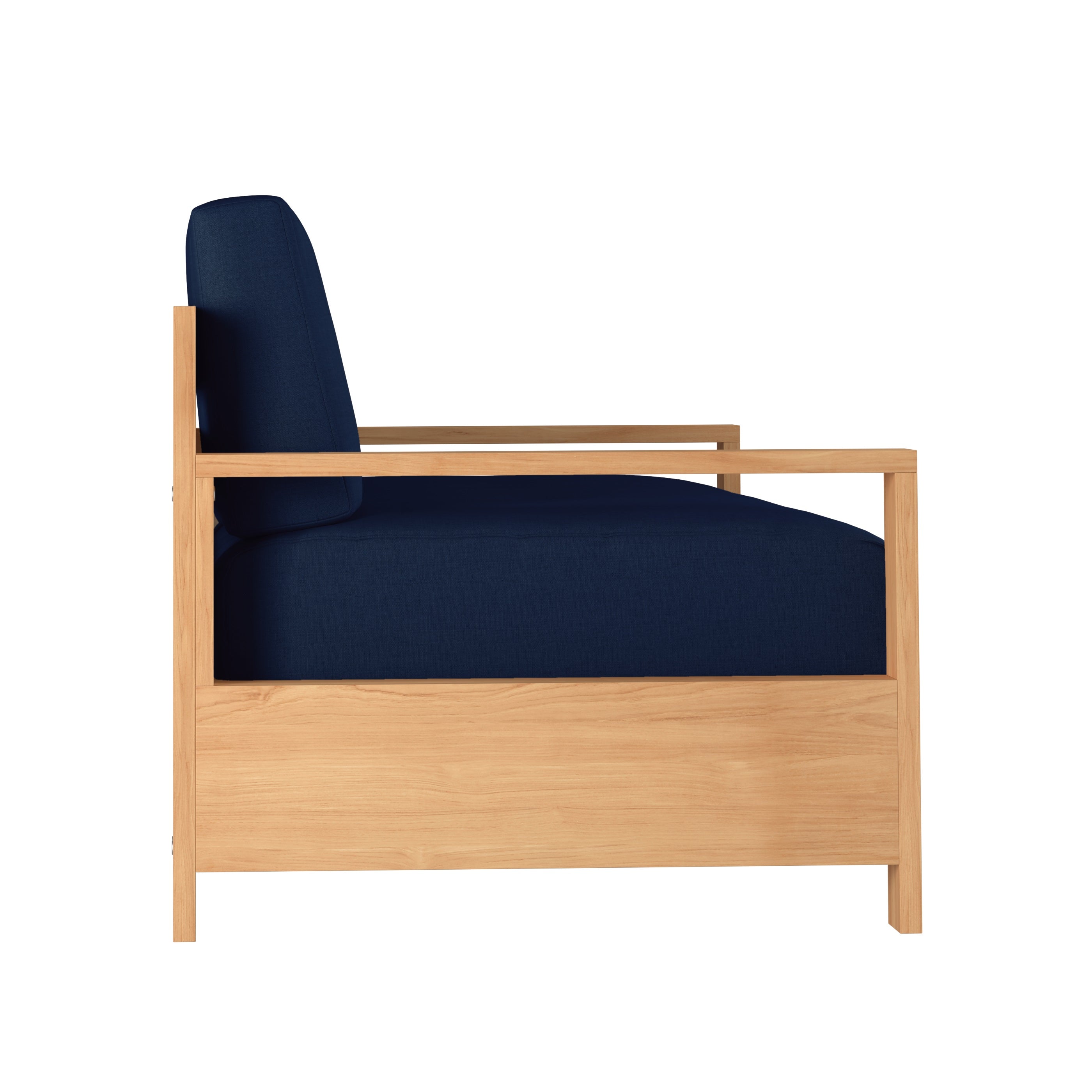 Lothair 3-Person Teak Outdoor Sofa with Sunbrella Navy Cushion - Patio Furniture for Garden, Poolside & Backyard Relaxation