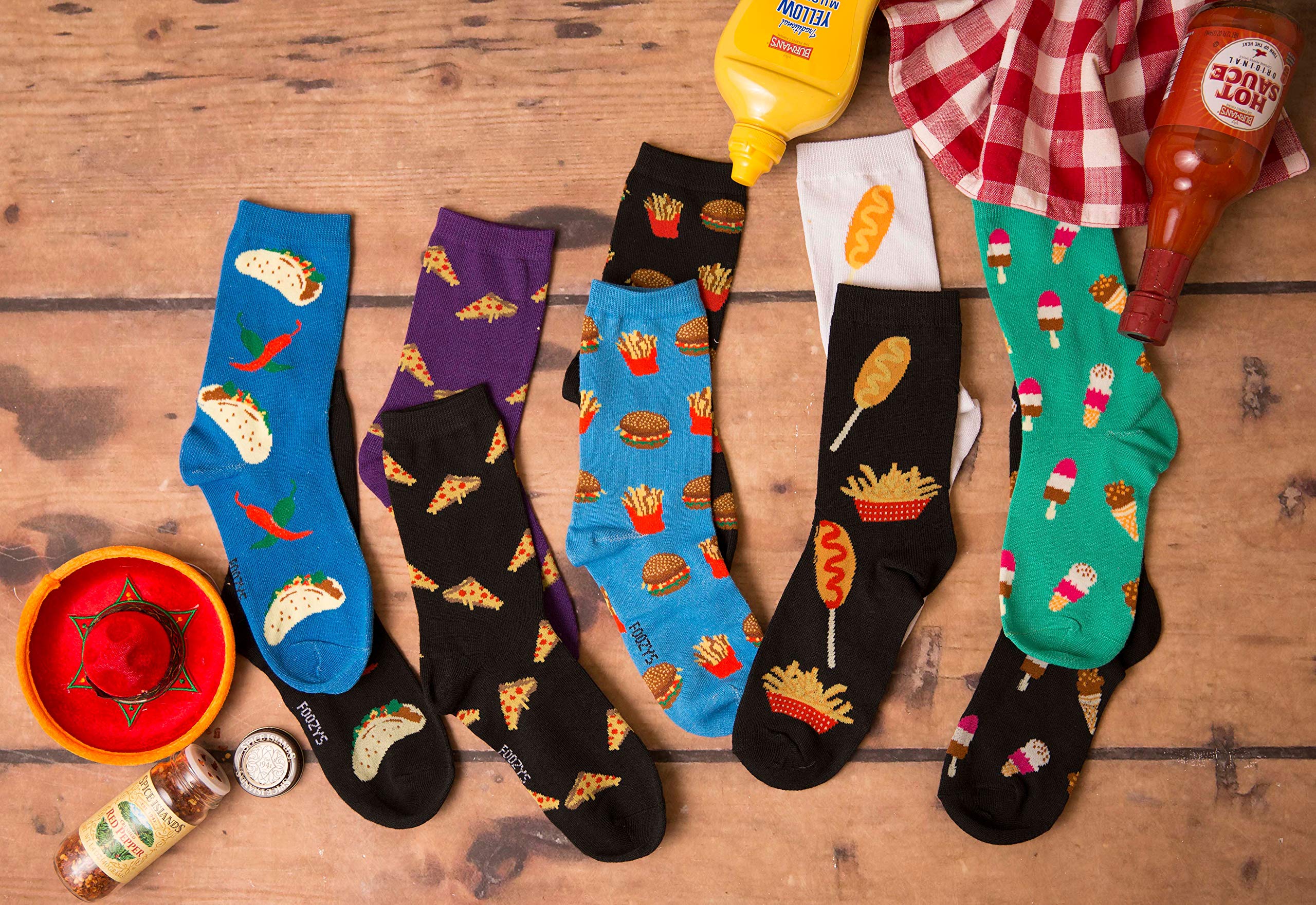 Foozys Women's Crew Socks - Fun Food & Drink Pattern Novelty Socks (2 Pairs) | Comfortable Cotton Casual Socks for Everyday Wear, Gift Ideas