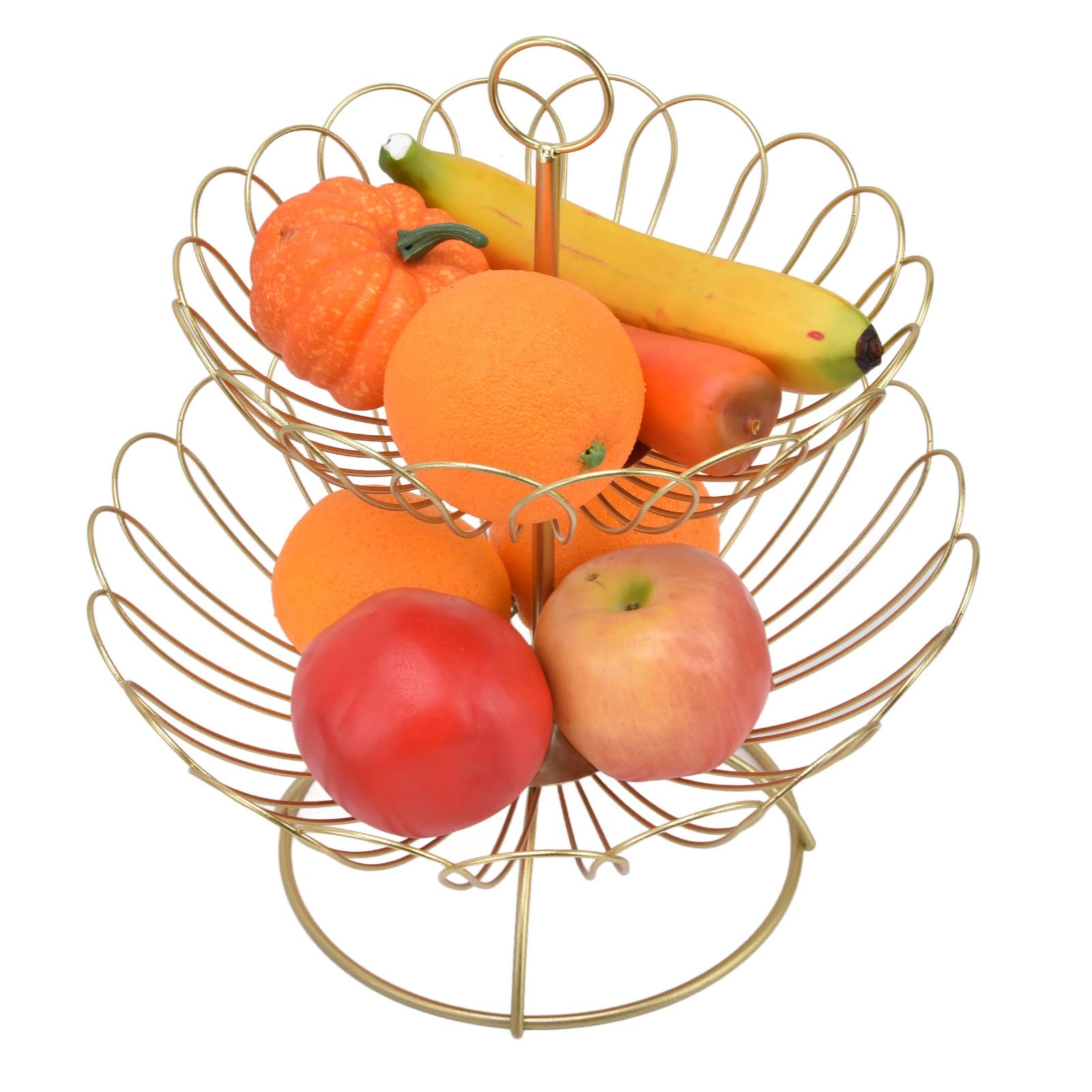 2 Tier Gold Fruit Basket - Geometric Iron Fruit Holder for Kitchen & Dining Room Decor - Scratch Proof & Stylish Home Decoration for Fruits Display