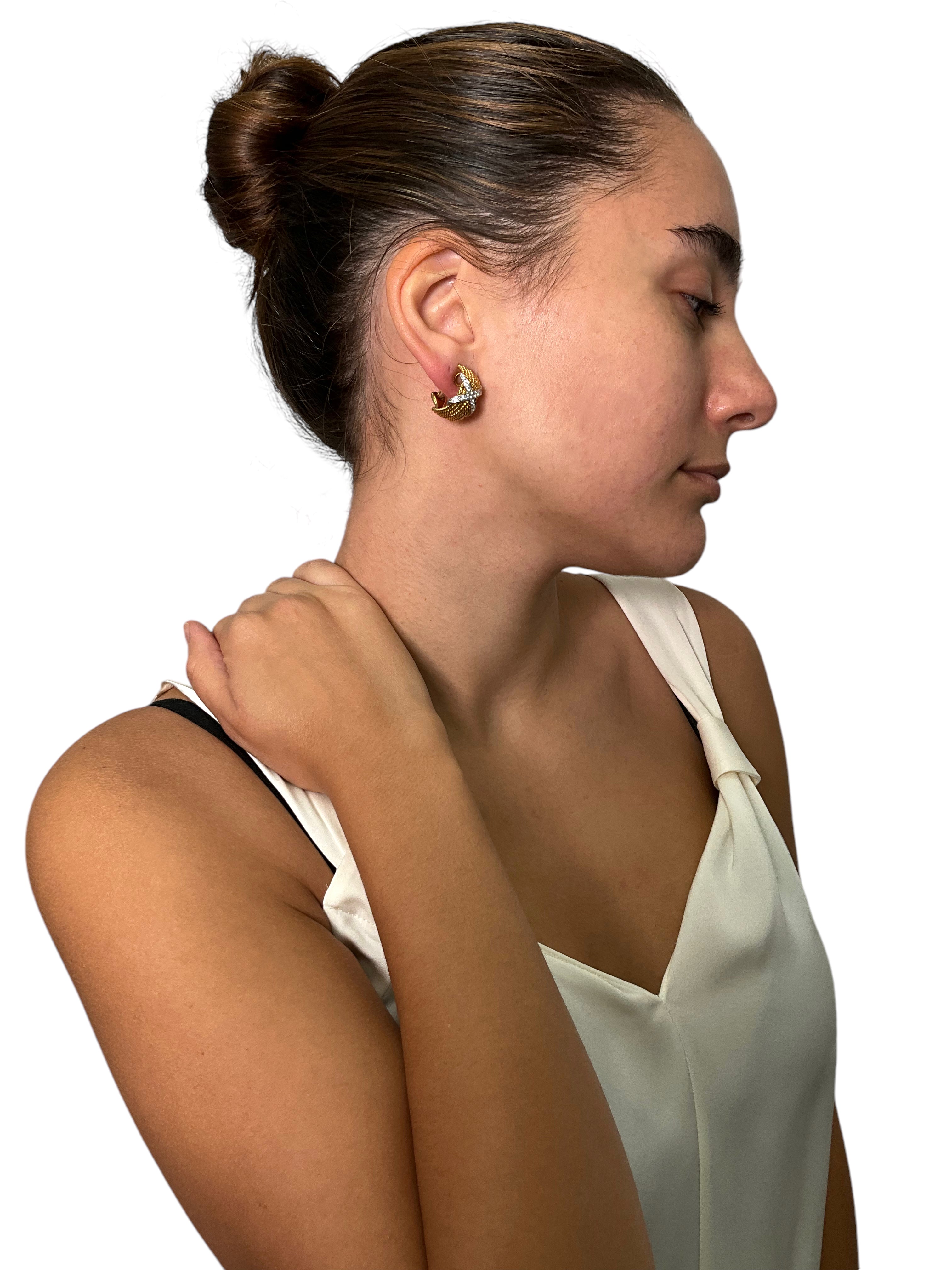 Tiffany & Co. Schlumberger Rope Six Row X Diamond & 18K Yellow Gold Platinum Ear Clips - Luxury Jewelry for Women, Perfect for Weddings, Parties & Special Occasions