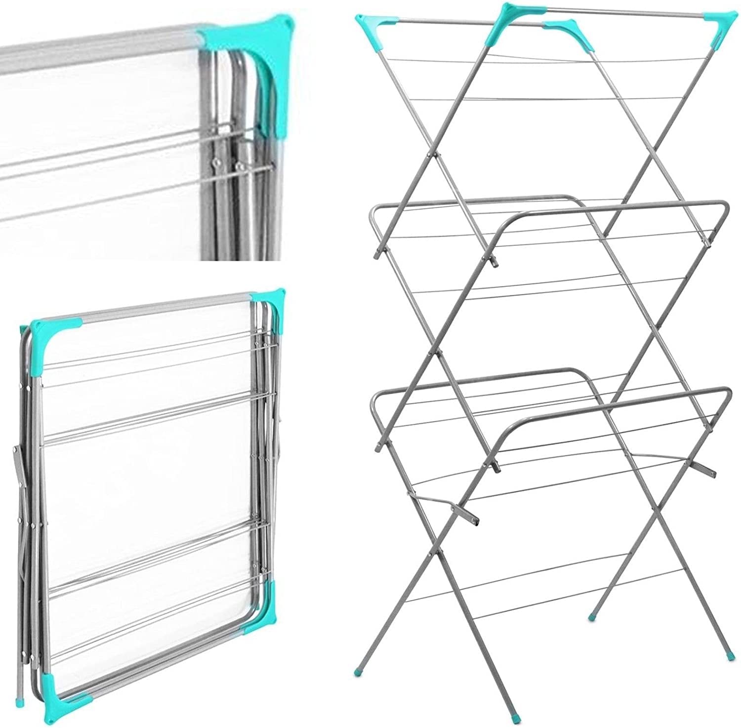 3-Tier Folding Clothes Airer - Indoor & Outdoor Laundry Dryer Rack, Space-Saving Hanger for Patio, Balcony, and Home - Perfect for Small Apartments, Dorms, and Travel