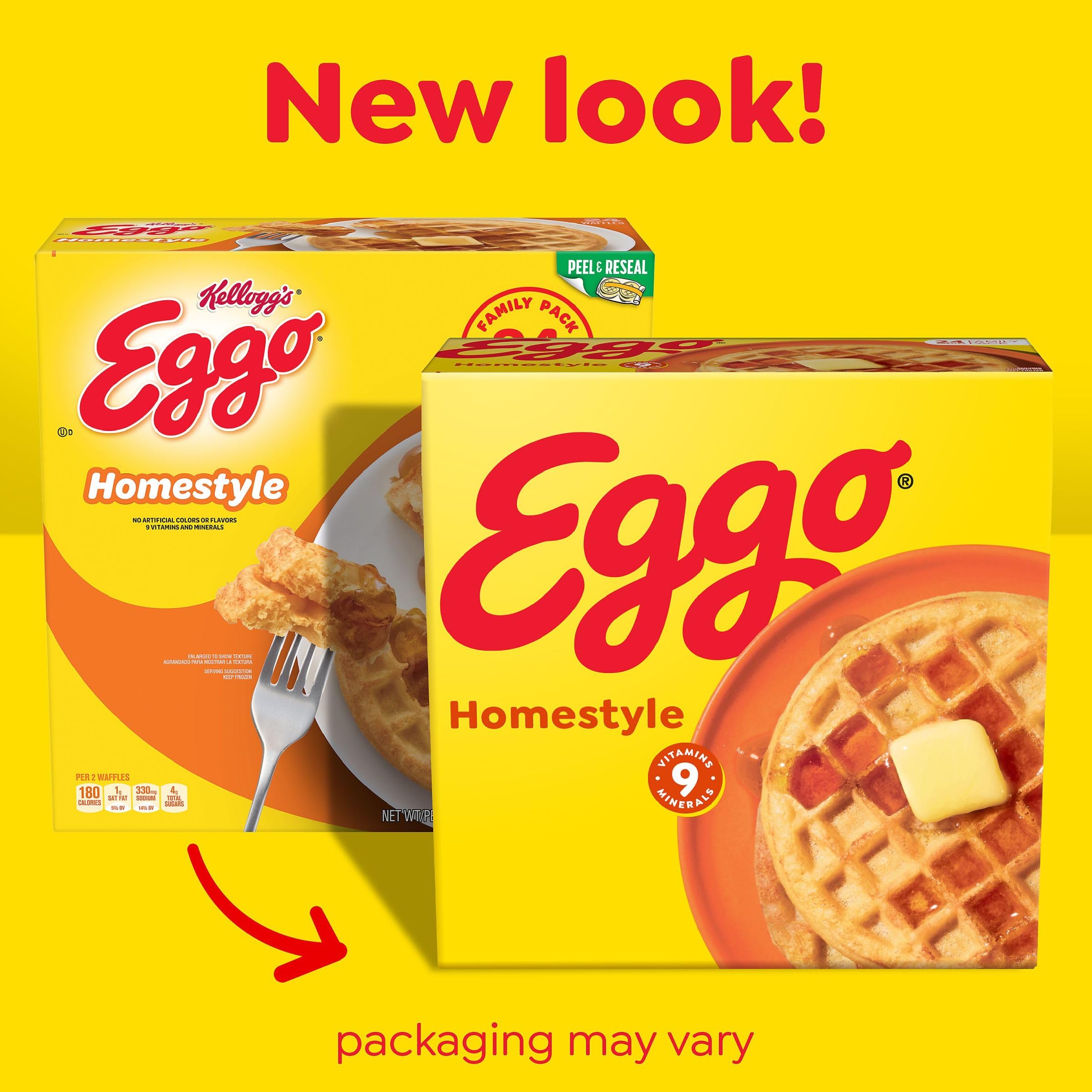 Eggo Frozen Waffles - Homestyle Breakfast Food, Family Pack 29.6oz (24 Waffles) | Quick & Easy Breakfast for Busy Mornings, Kids Lunchbox, After School Snack & Family Gatherings