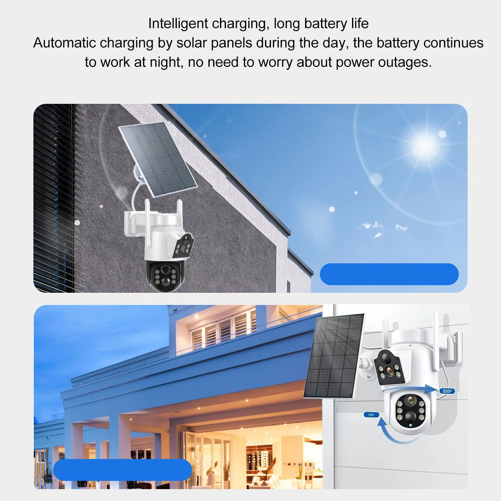 1080P 2MP Dual Lens Solar Security Camera with PTZ, PIR Motion Detection & Two-Way Talk - Wireless Outdoor Surveillance Camera with Solar Panel for Home, Yard, and Business Security Monitoring