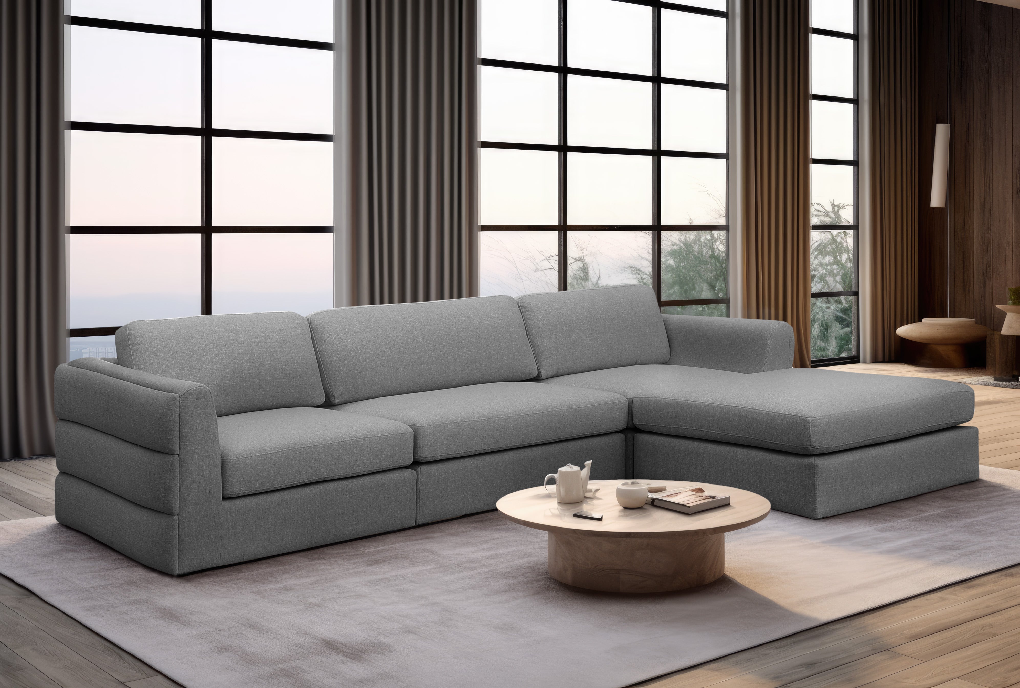 Beckham Durable Linen Textured Fabric Modular Sectional Sofa - Comfortable Modern Living Room Furniture for Home & Office Use