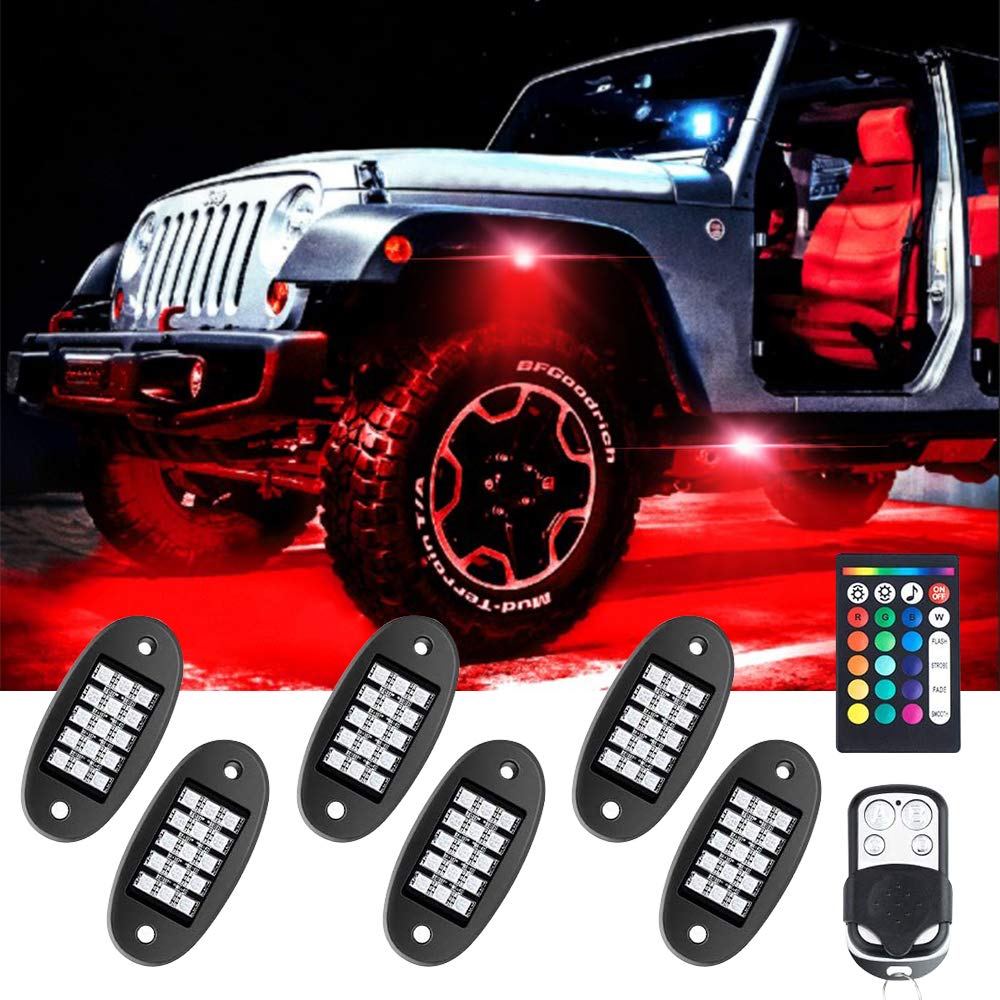 RGB LED Rock Lights Underglow Kit - 6 Pods Waterproof Exterior Car Lights with Remote & App Control for Jeep, Truck, UTV, ATV, SUV, RZR - Off-Road Vehicle Lighting for Night Driving & Car Shows