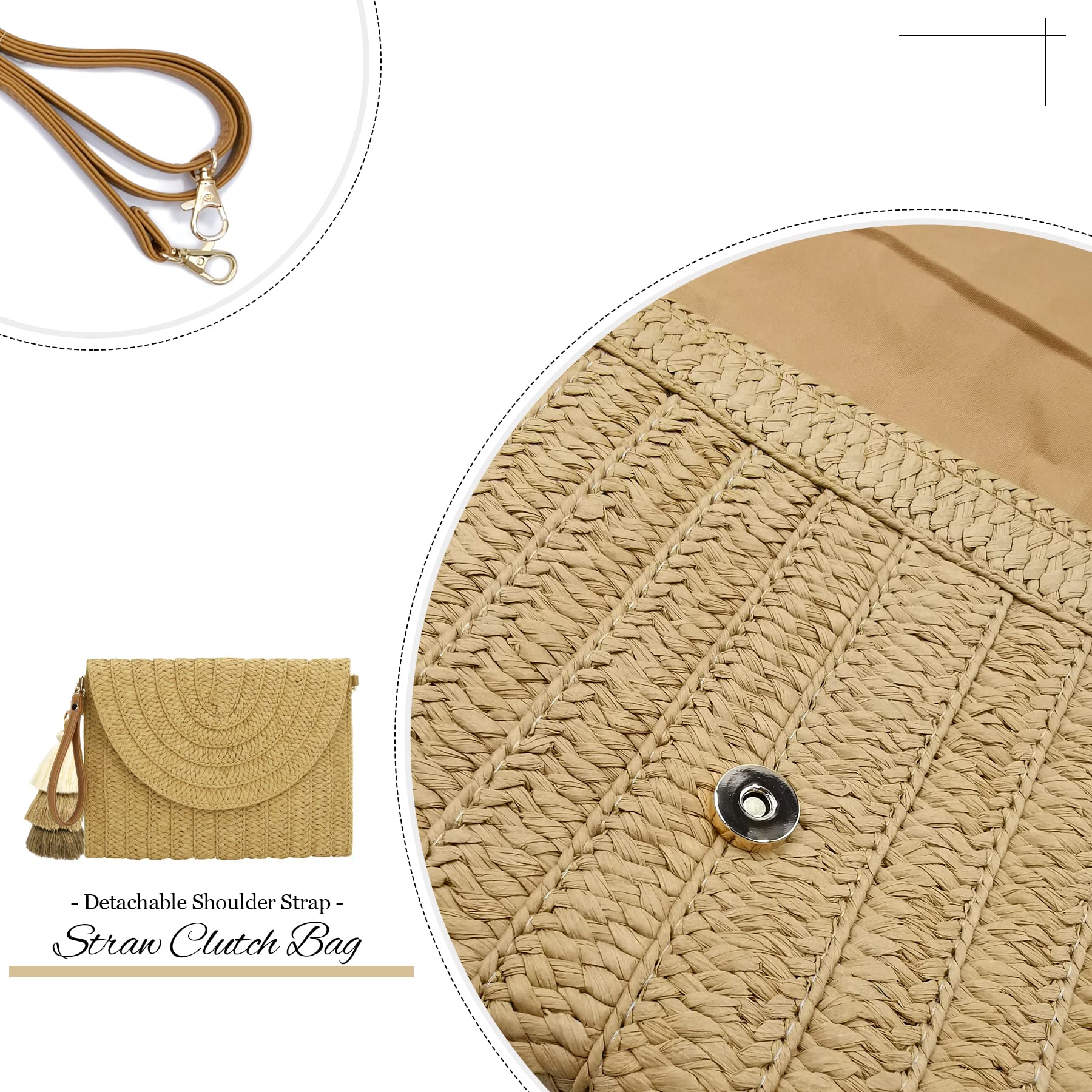 Aovtero Women's Straw Clutch Purse - Crossbody Bag for Summer, Beach Shoulder Bag with Envelope Wallet - Perfect for Vacation, Pool Party, and Outdoor Events