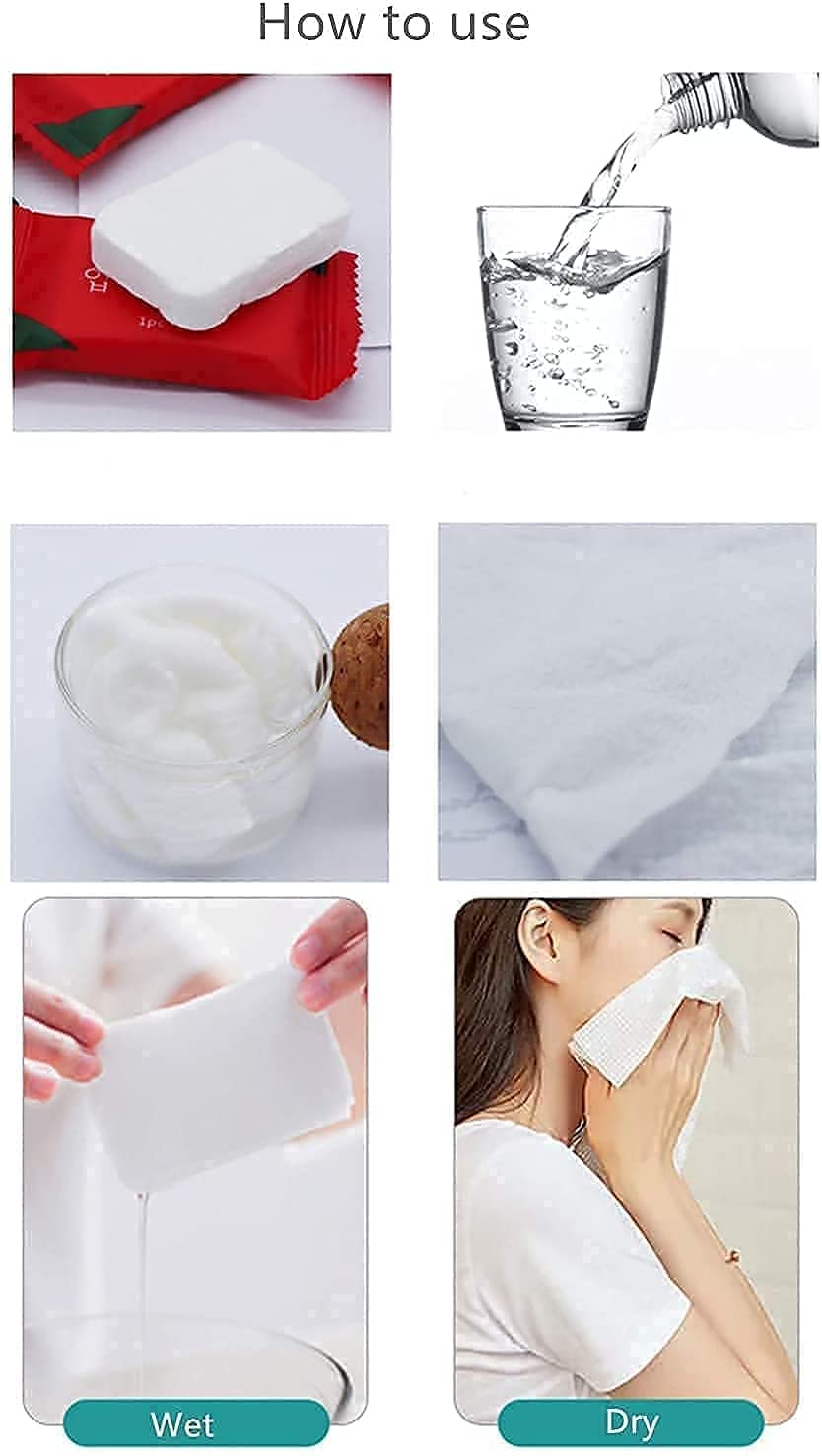 PRM Magic Tablet Towel - 50 Pack Disposable Pure Cotton Compressed Face Towels | Portable Travel Facial Wipes, Washcloths & Moist Tissues for Camping, Gym & On-The-Go Cleansing