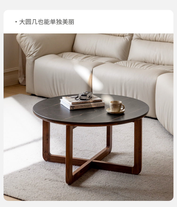 Solid Black Walnut Wood Coffee Table with Rock Surface - Rustic Modern Living Room Furniture for Home Decor