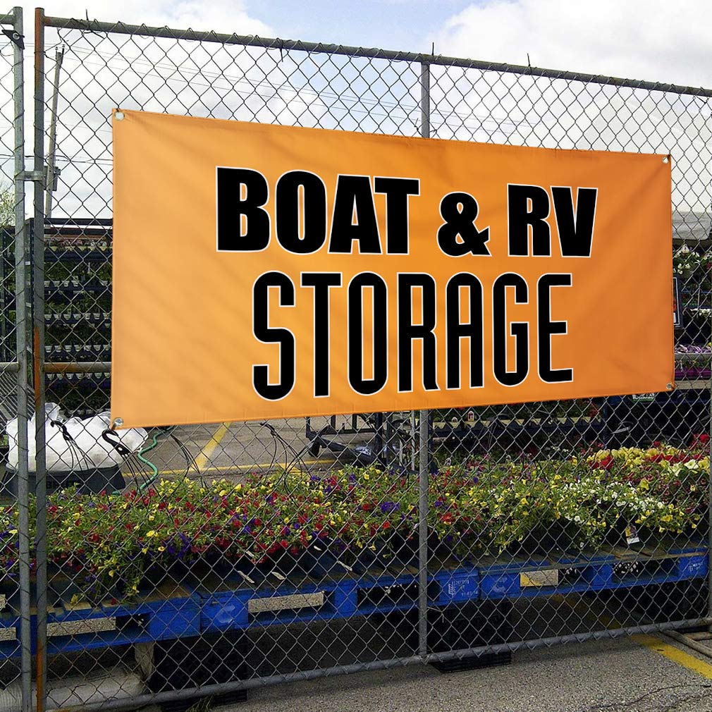 16x40 Inches Vinyl Banner for Boat & RV Storage - Weatherproof Outdoor Advertising Sign with 4 Grommets - Ideal for Business, Industrial Yard Signs & Commercial Printing (Orange)
