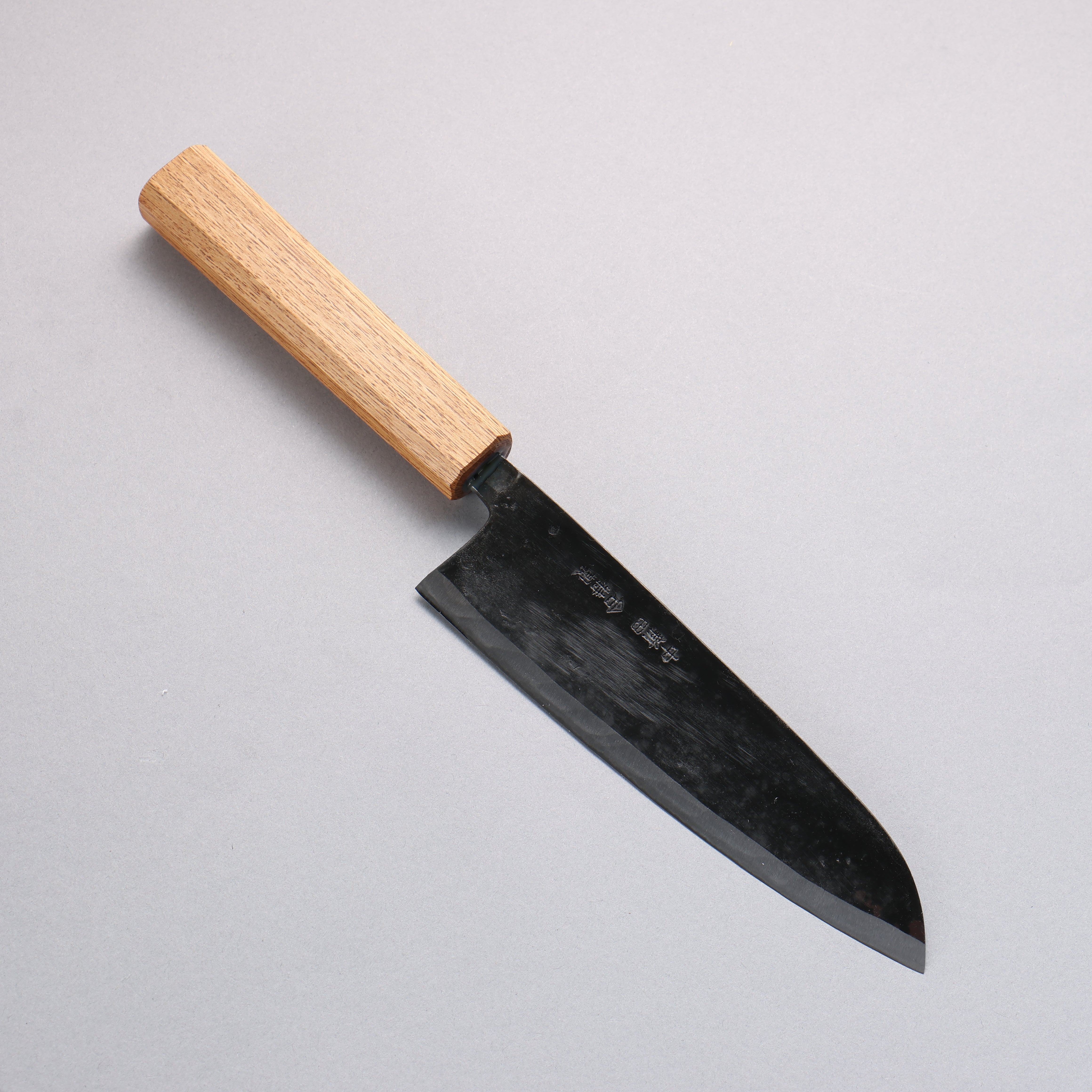 Premium Nakaniida White Steel No.2 Black Santoku Knife 165mm with Oak Handle - Professional Japanese Kitchen Knife for Slicing, Dicing & Chopping Vegetables, Meat & Fish