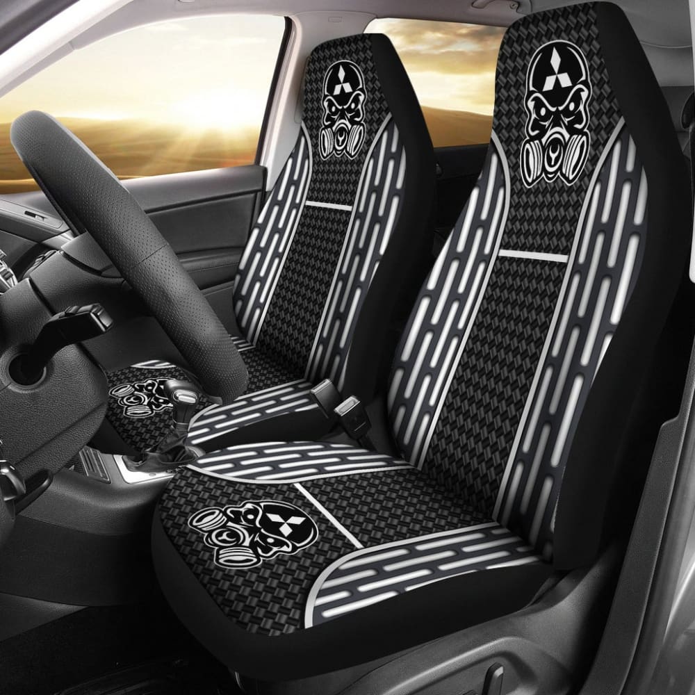 Black & White Poison Gas Skull Mitsubishi Car Seat Covers - Universal Fit for Mitsubishi Models - Durable & Stylish Seat Protectors for Cars, Trucks & SUVs - Perfect for Car Enthusiasts & Skull Lovers