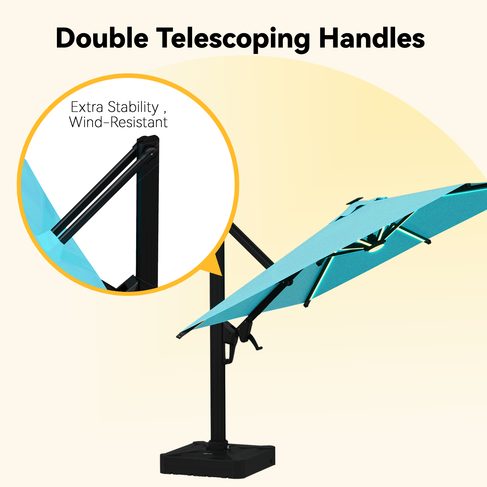 EROMMY 10ft x 10ft Outdoor LED Patio Umbrella - Waterproof & UV Resistant for Backyard, Poolside, and Beach Use
