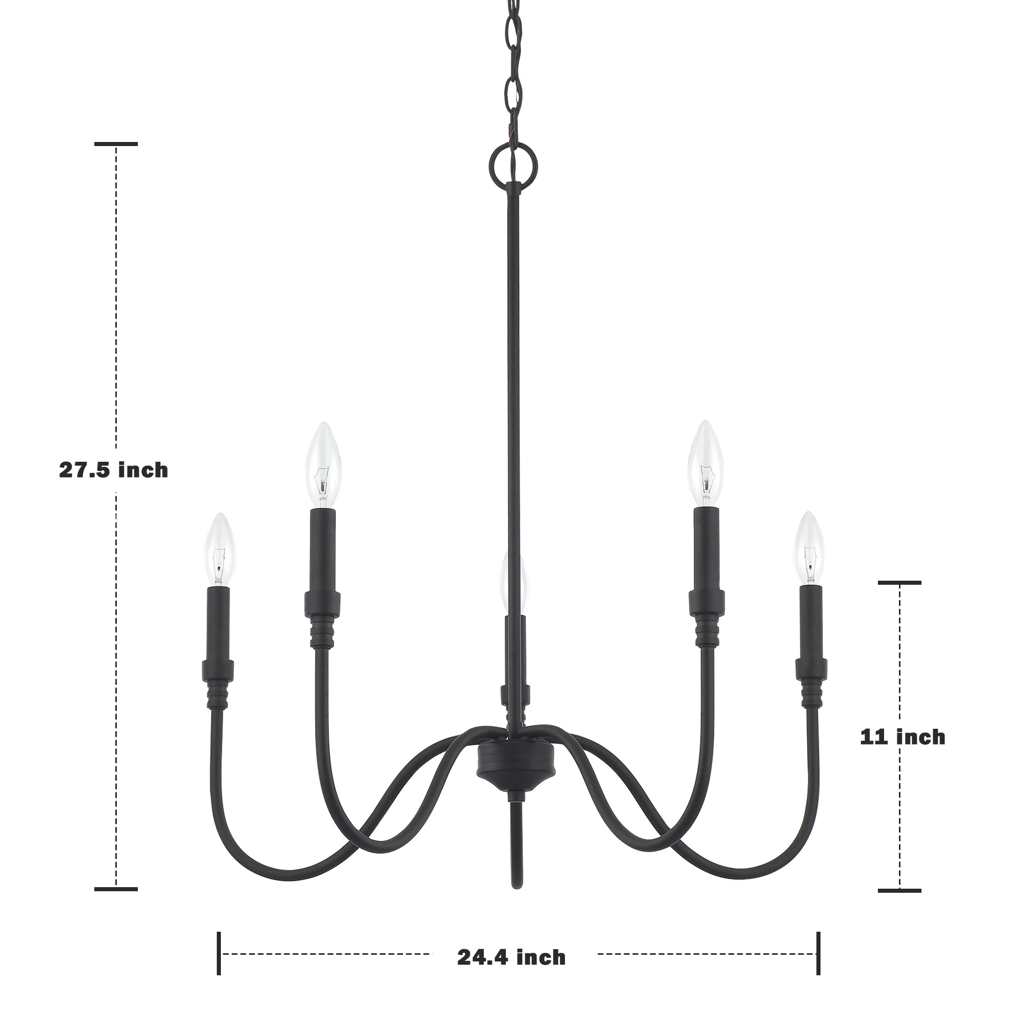 5-Light Farmhouse Chandelier - Linear Pendant Light Fixture for Kitchen Island, Dining Room & Living Room - Matte Black Finish - Perfect for Rustic, Modern & Industrial Home Decor