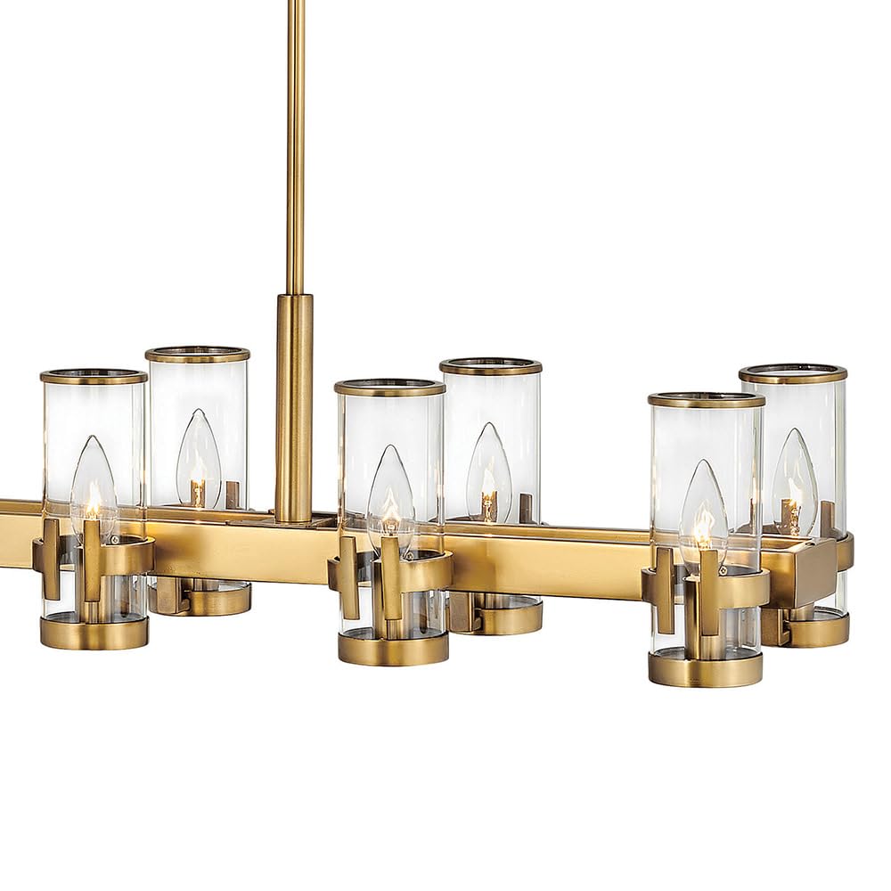 Hinkley Reeve Collection 12-Light Linear Chandelier in Heritage Brass with Clear Glass - Perfect for Dining Room, Kitchen Island & Modern Home Lighting