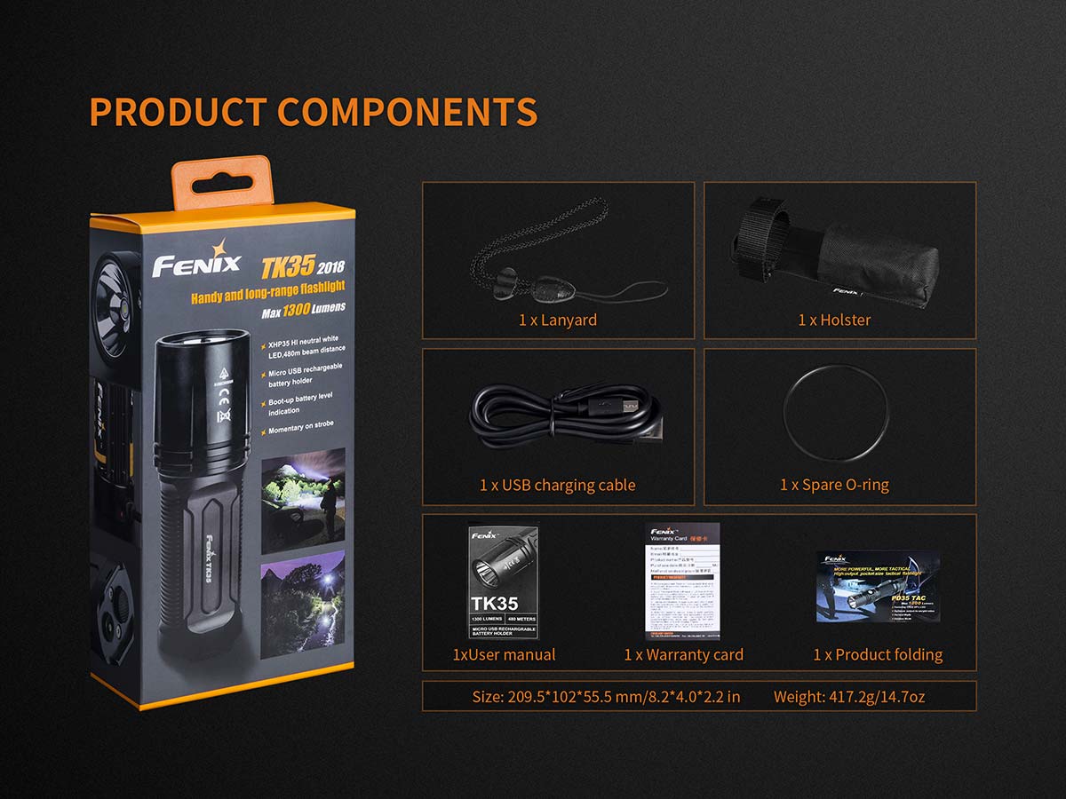 Fenix TK35 High-Powered LED Flashlight - 1000 Lumens, Rechargeable Battery, Durable for Outdoor Adventures, Camping, Hiking & Emergency Use