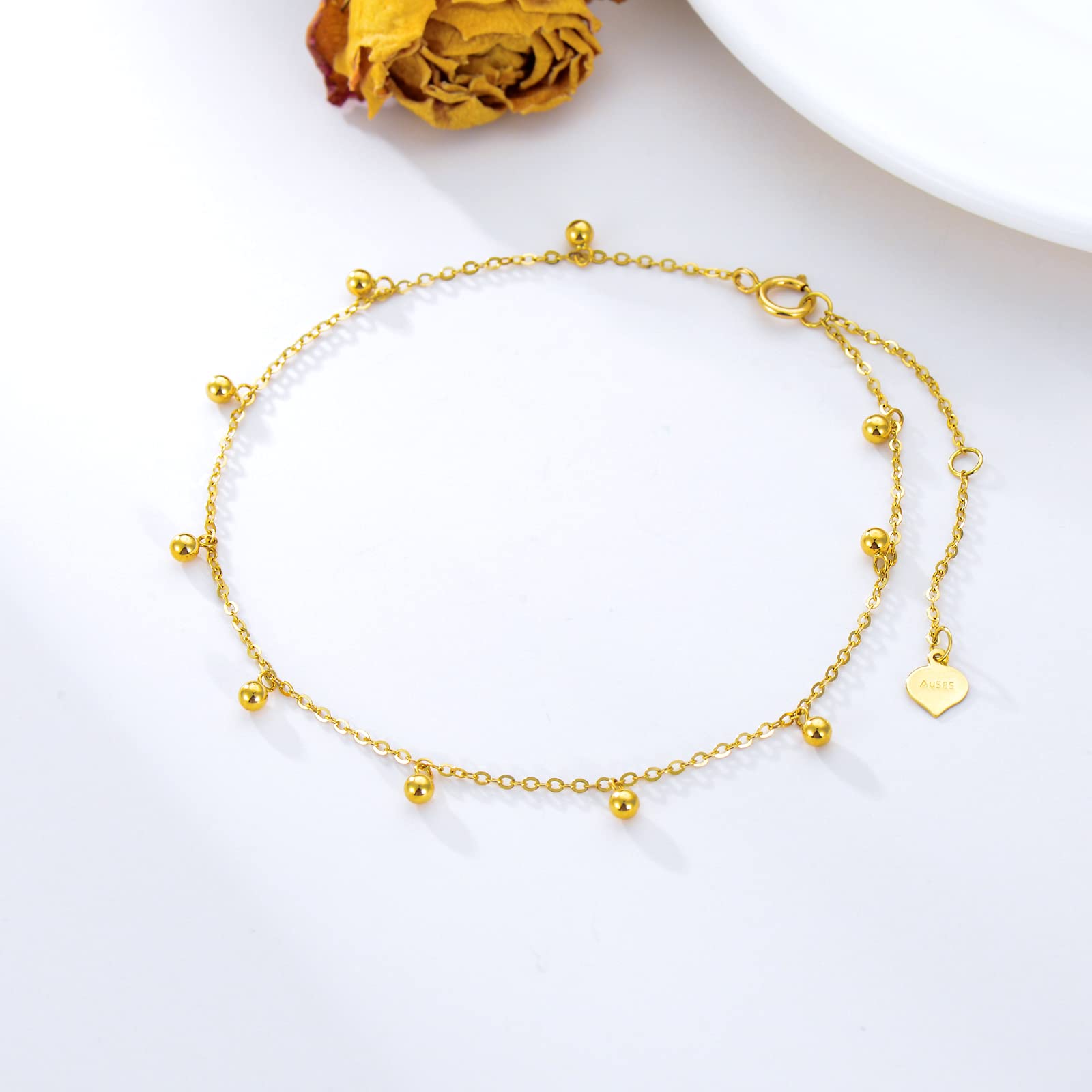 14K & 18K Solid Gold Bracelets for Women - Real Gold Bead Thin Chain Bracelet - Elegant Jewelry for Everyday Wear, Special Occasions & Gifts